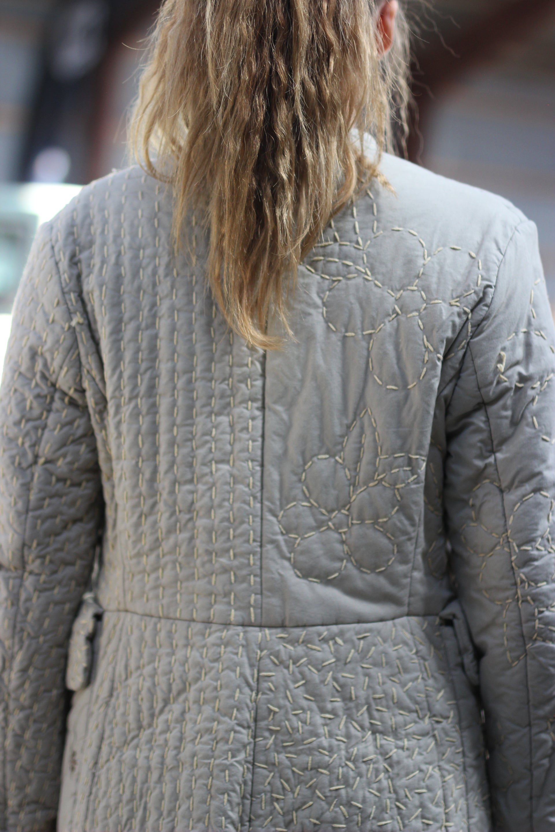 Y2K Quilted Camel/Grey Cotton Coat//Danish Design //Size M/L