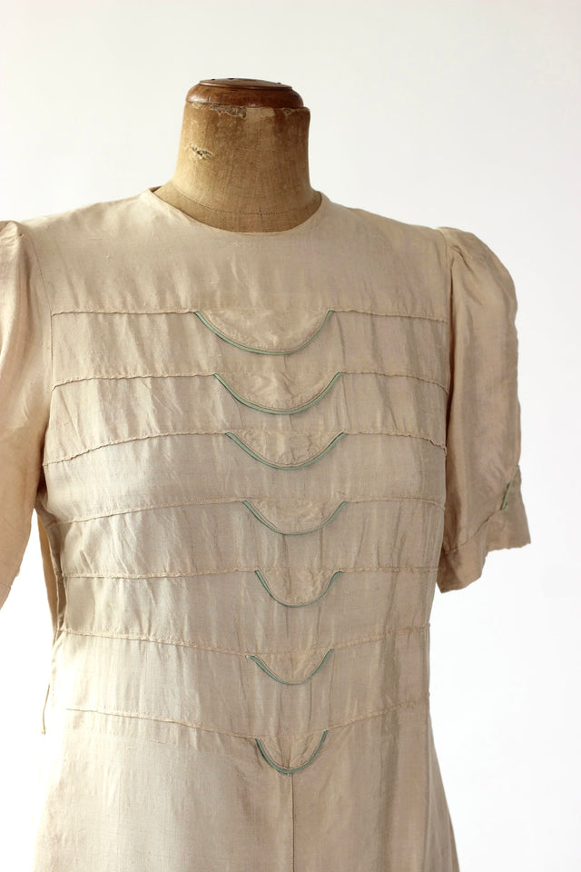1930s Raw Silk Summer Dress//Size M/L
