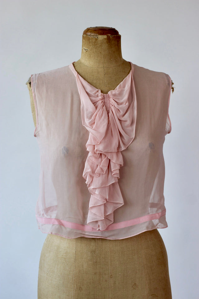1930s Pink Silk Blouse//Size S/M