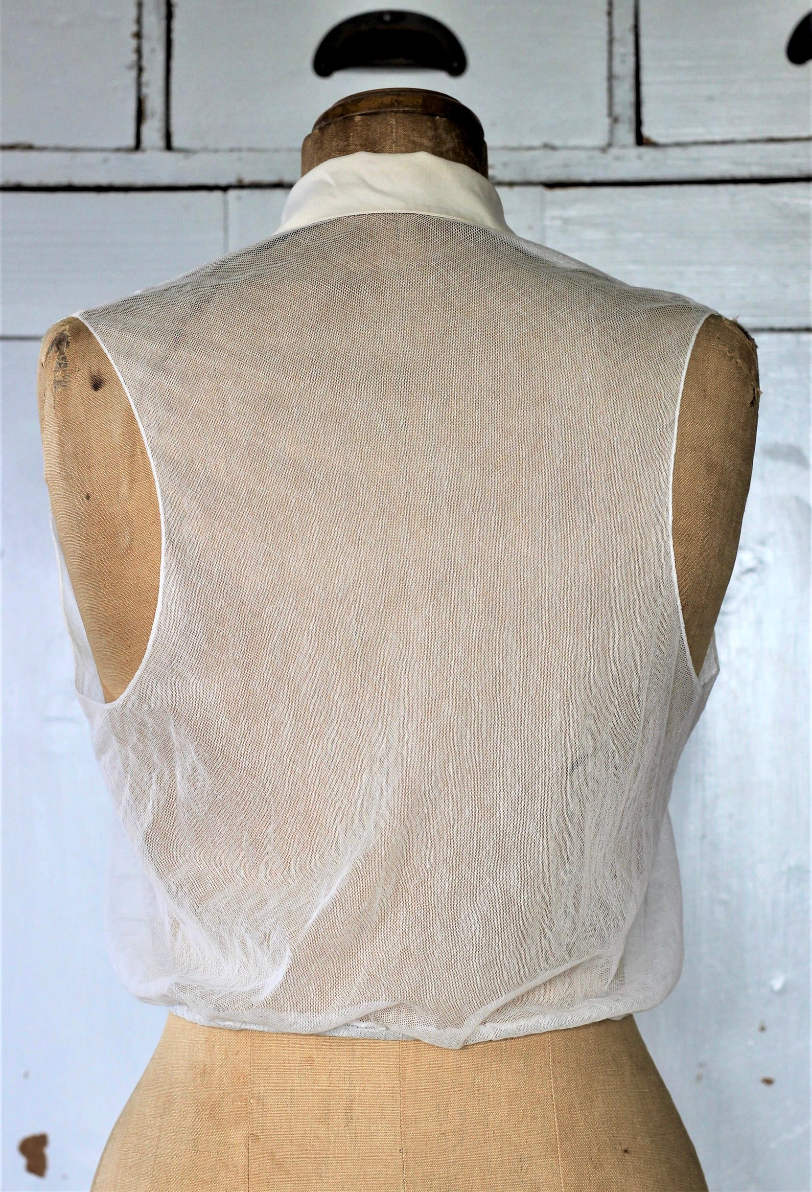 1930s  Off White Silk Blouse/Top with Tulle Back//Size S/M