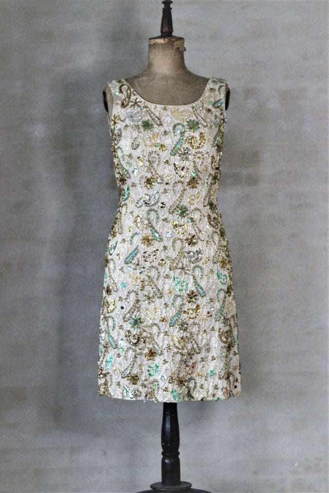 1960s Heavily Beaded Dress//Size M