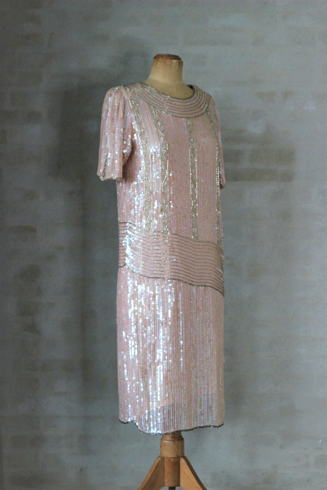 Beaded Sequin Silk Dress// Size M
