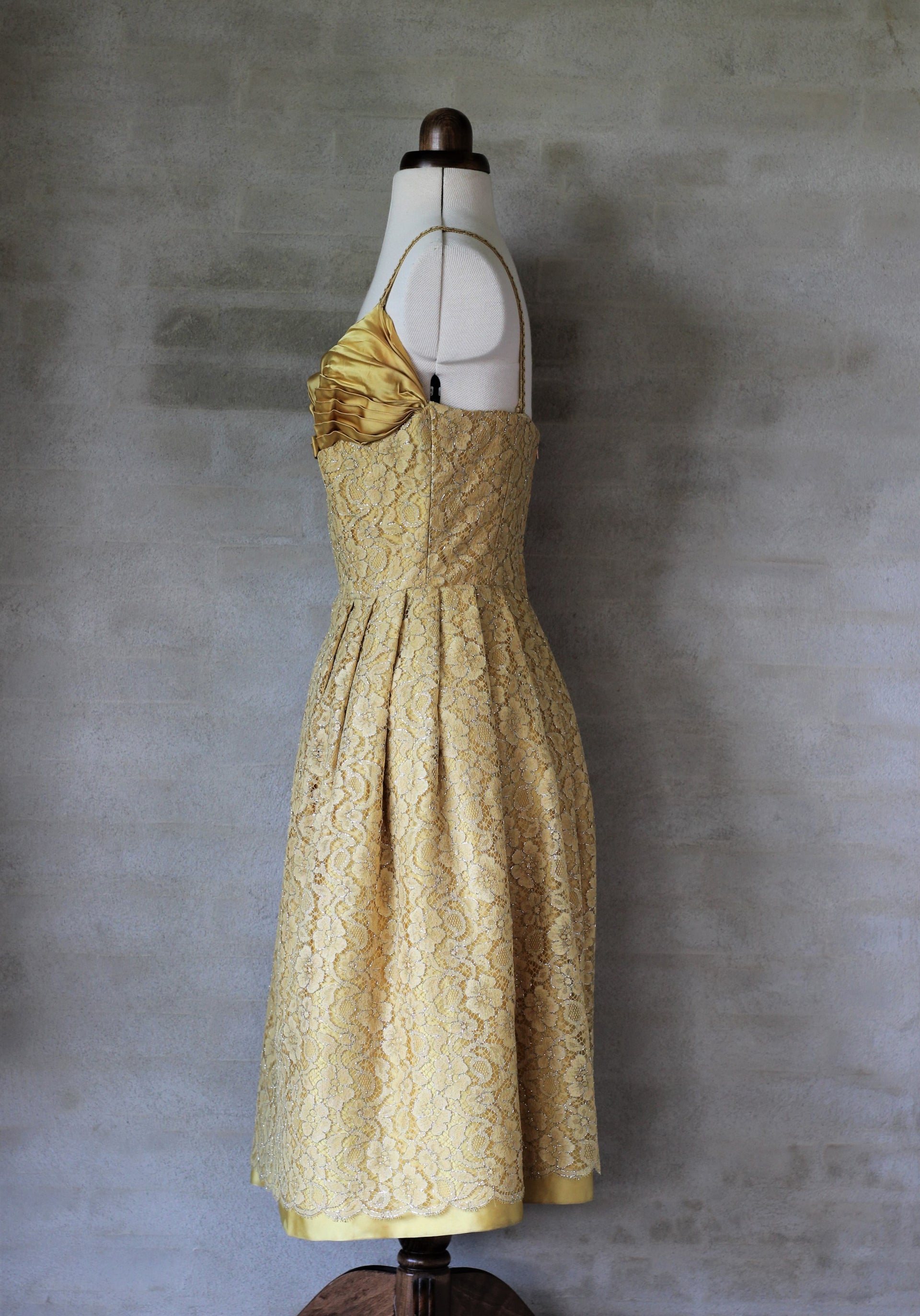 1950s Yellow Lace Dress