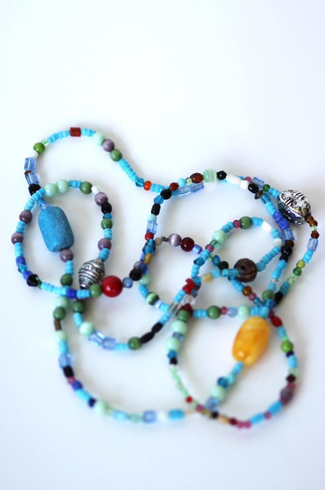 Vintage Long Multi Colored Beads Necklace