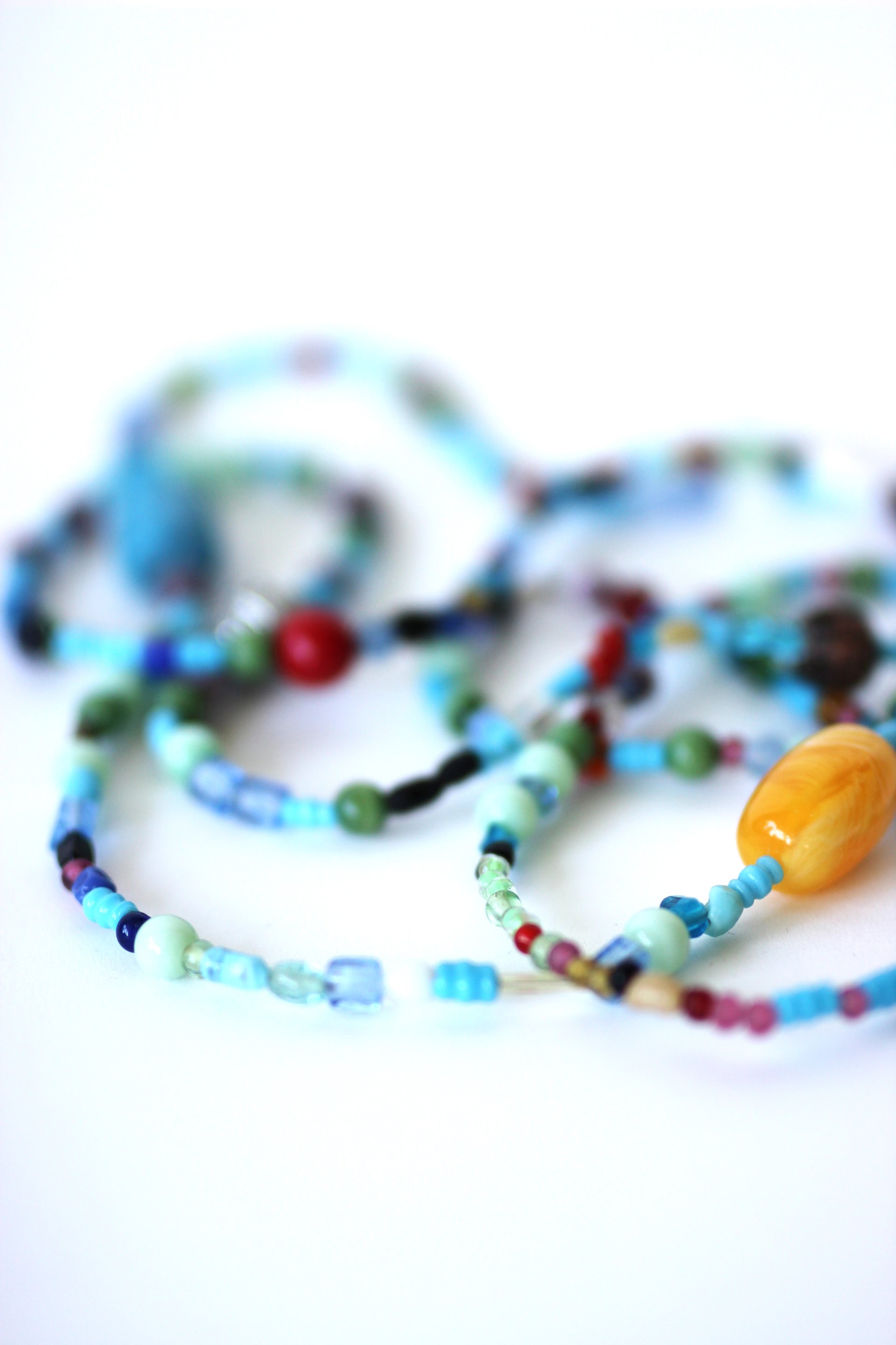 Vintage Long Multi Colored Beads Necklace