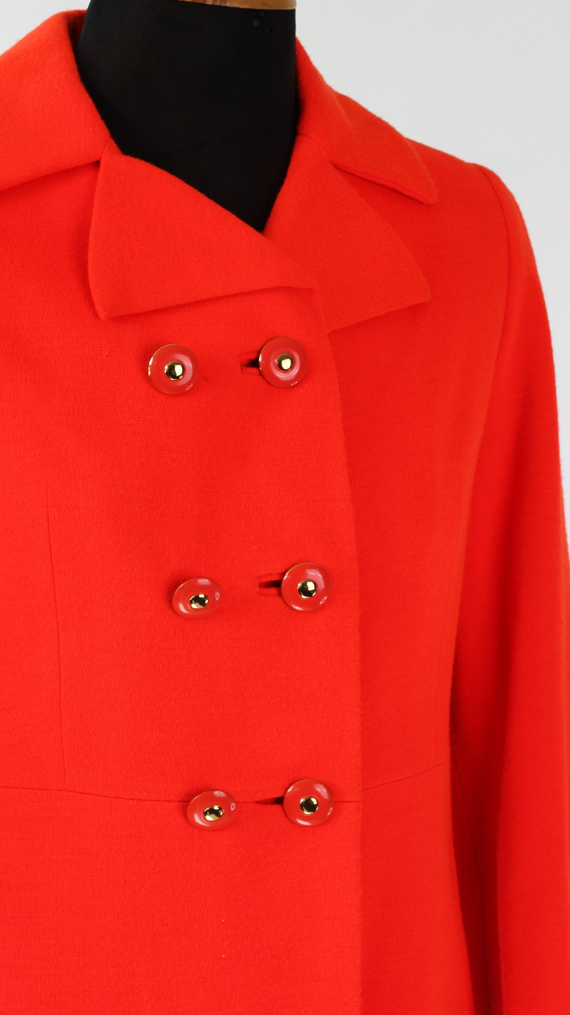 1960s Double Breasted Bright Orange Mod Coat/Red Coat//Size S/M