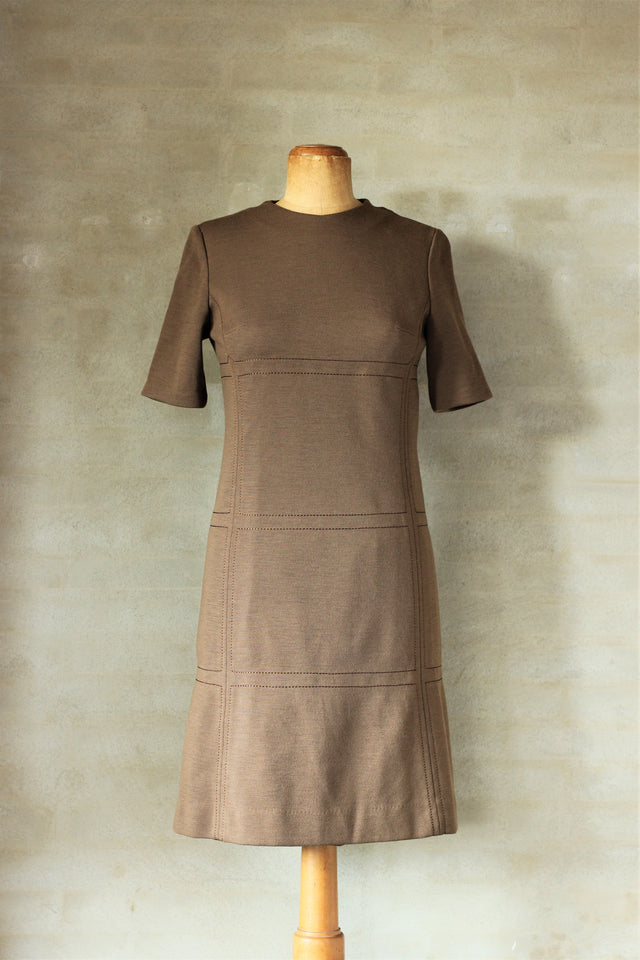 1960s Brown Classic Wool Mod Dress//Size M