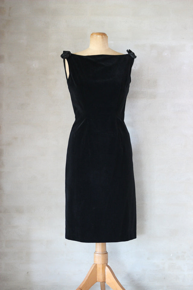 1960s Vintage Black Velvet Dress/Magasin//Size M
