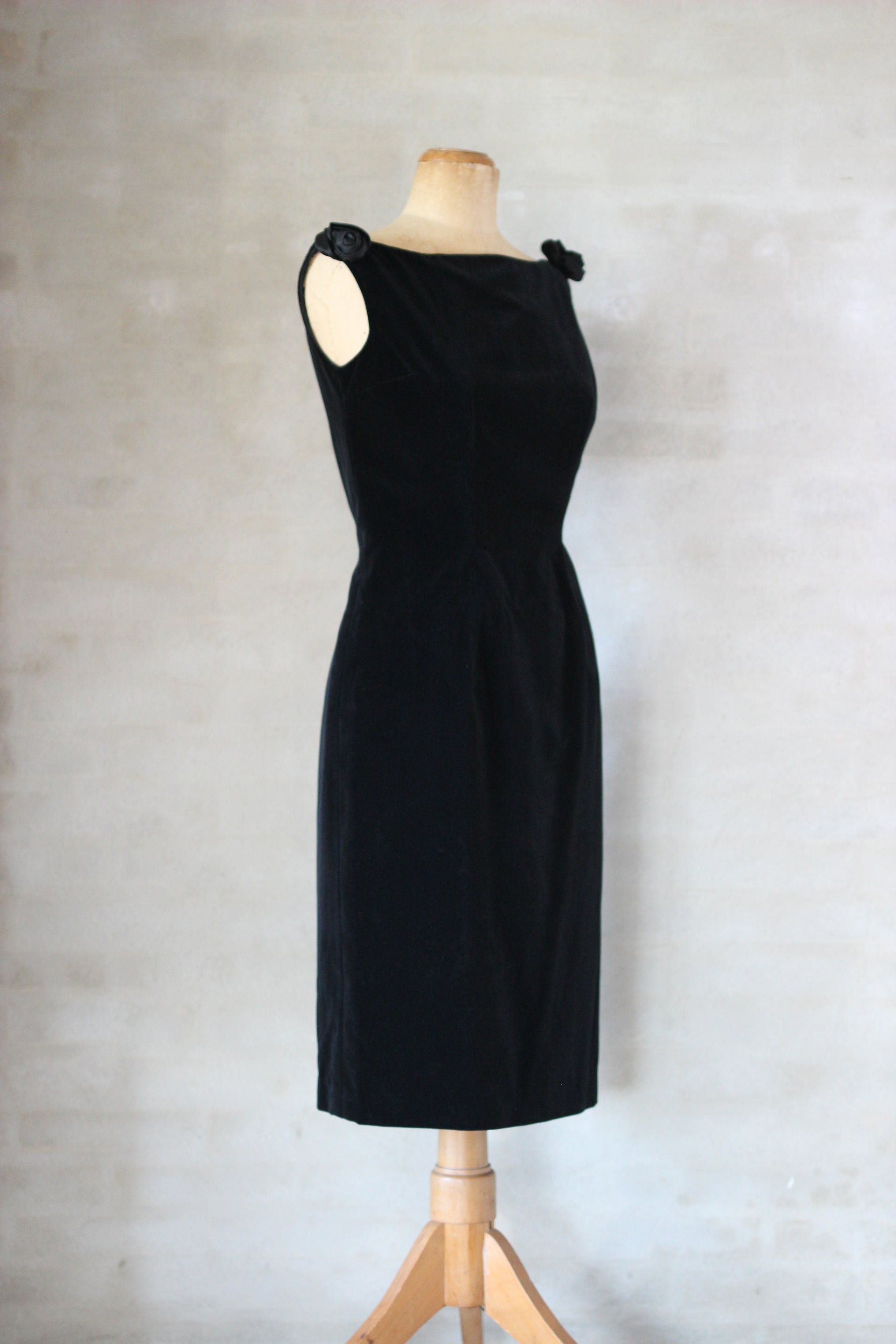 1960s Vintage Black Velvet Dress/Magasin//Size M