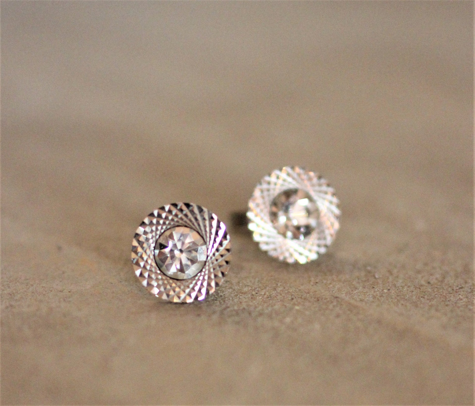 1970s Metal Cufflinks with cut Glass
