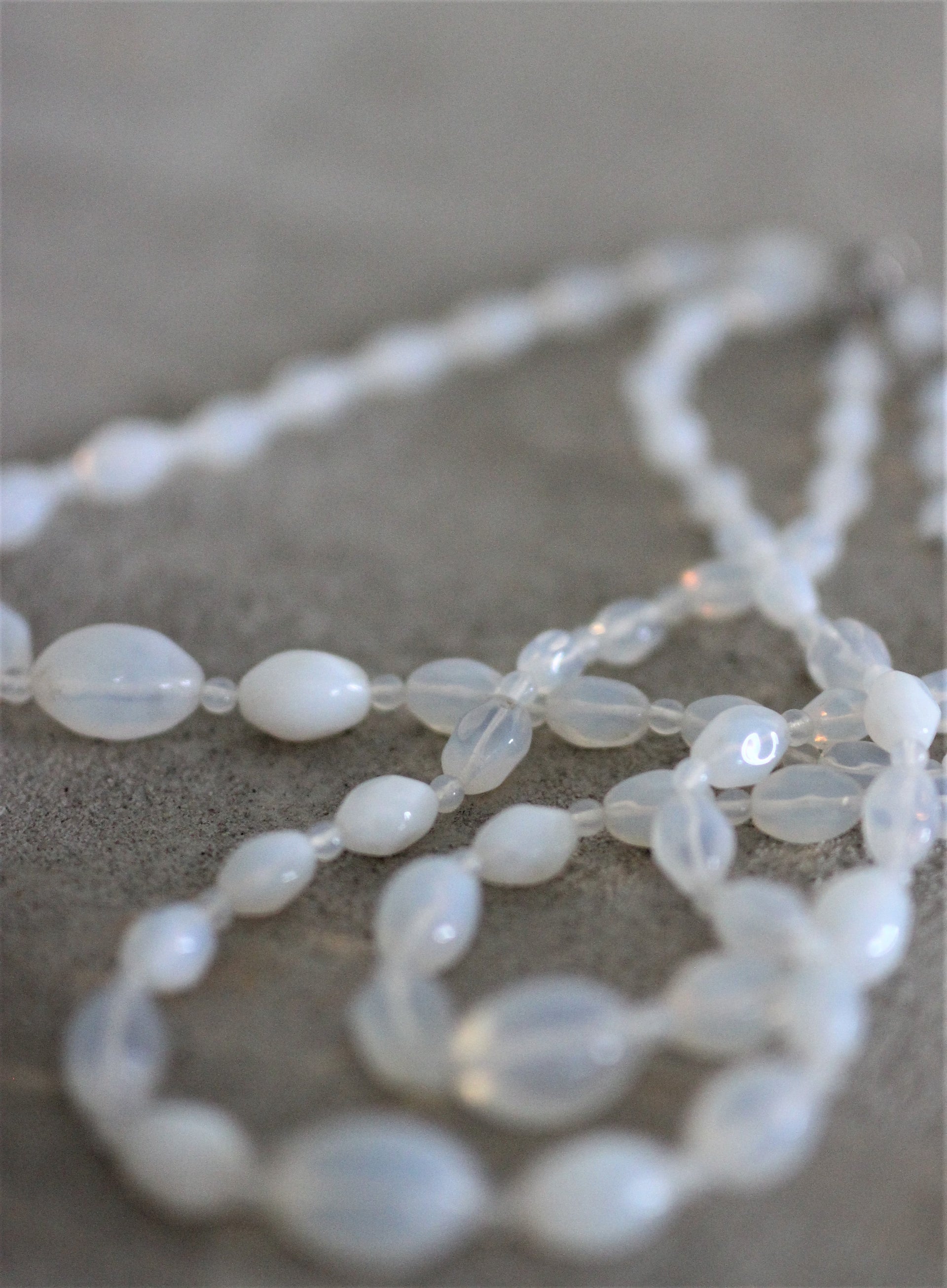 Vintage 3 Stand White Glass Beads Necklace