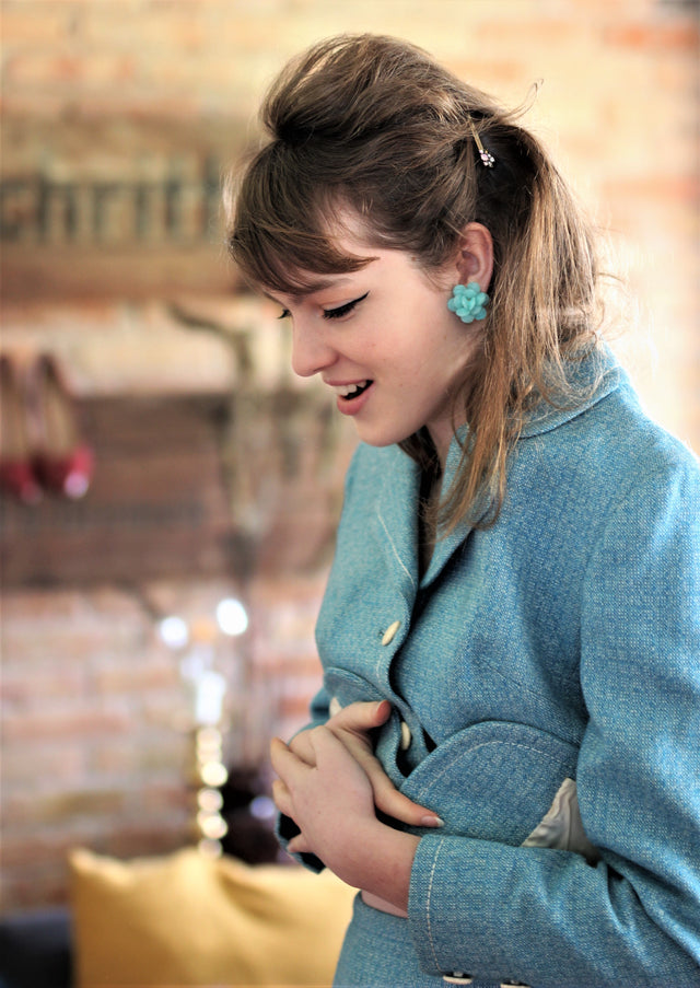 1960's Blue Wool Skirt Suit with Belt