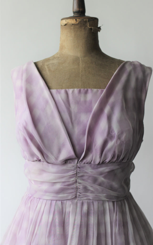 1950s Purple Chiffon Dress //Size L/XL