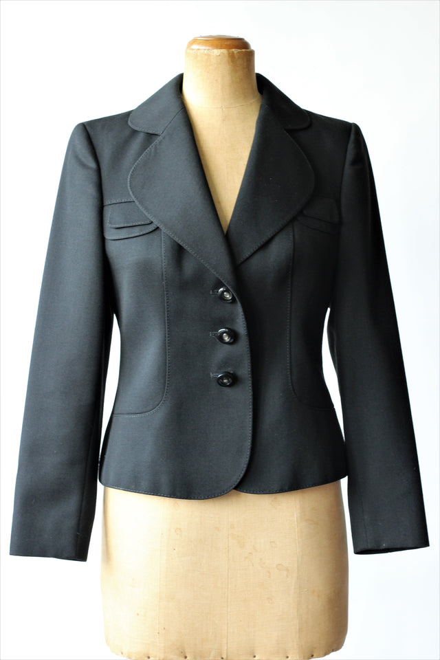 1980s Black Wool Blazer//Size M