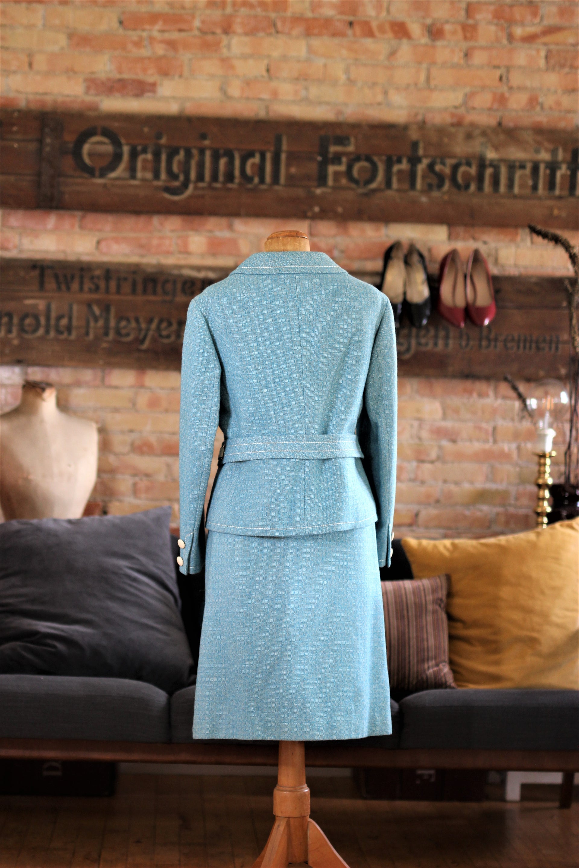 1960's Blue Wool Skirt Suit with Belt