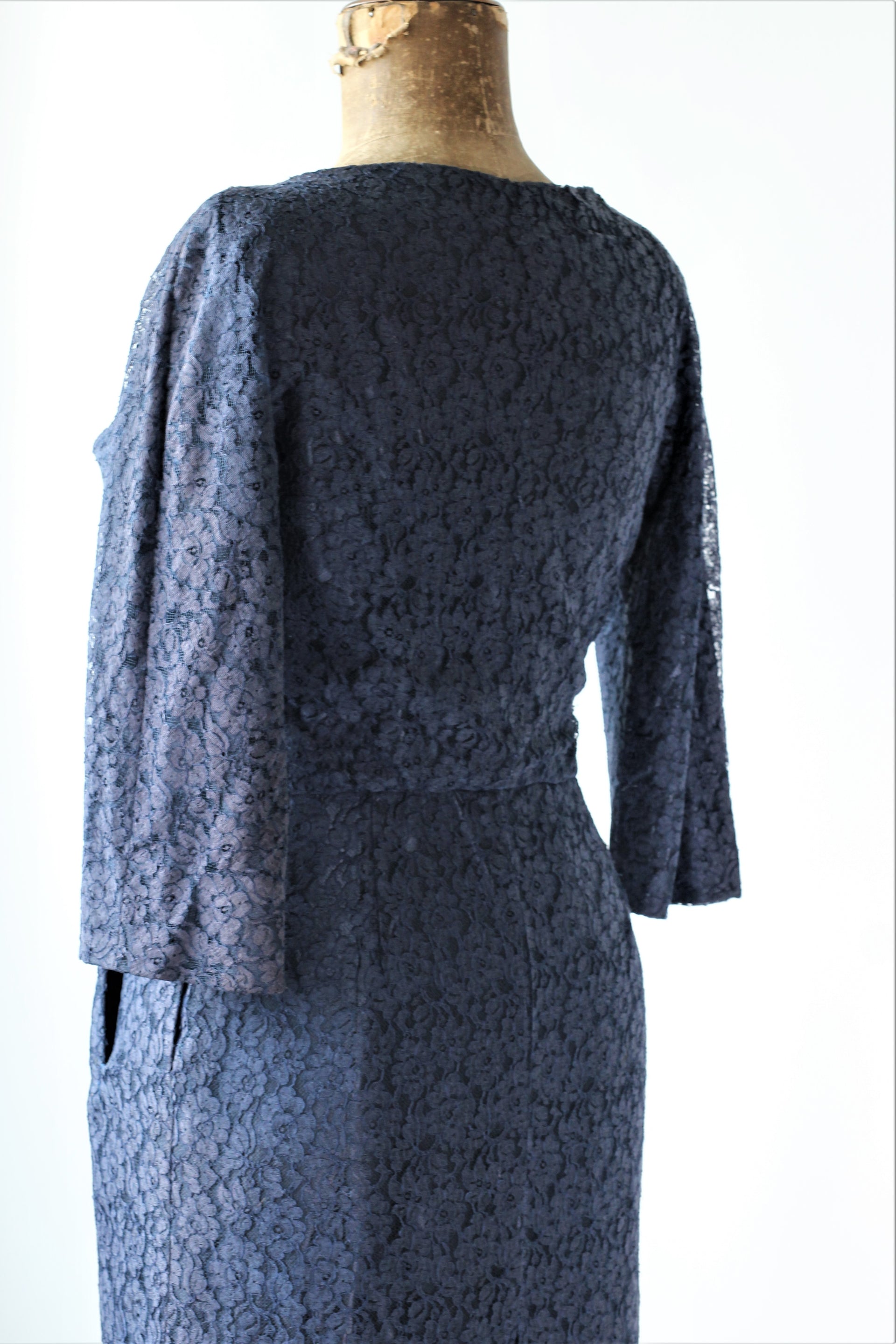 1950s - 1960s Blue Vintage Lace Dress//Hand Made//Size M/L