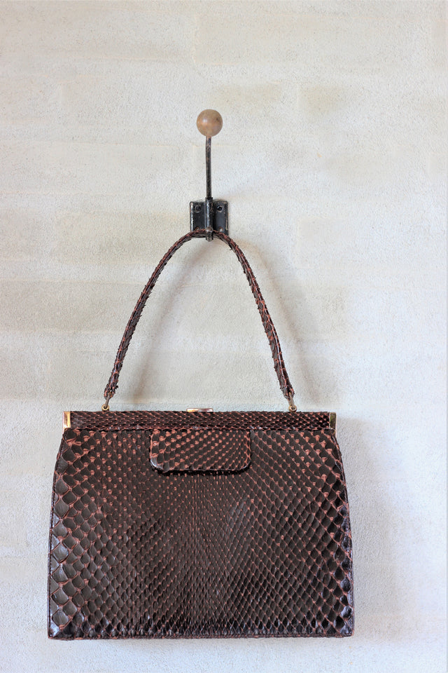 1960s Leather Top Handle Bag with Golden Closure