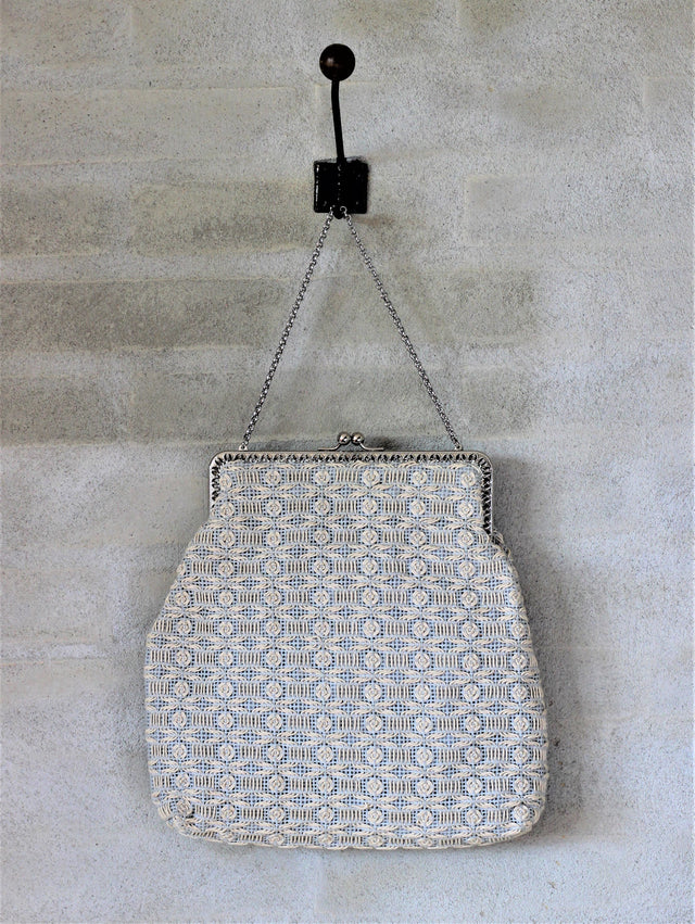 1960s Light Blue/Sand Colored Vintage Bag//Vegan Bag