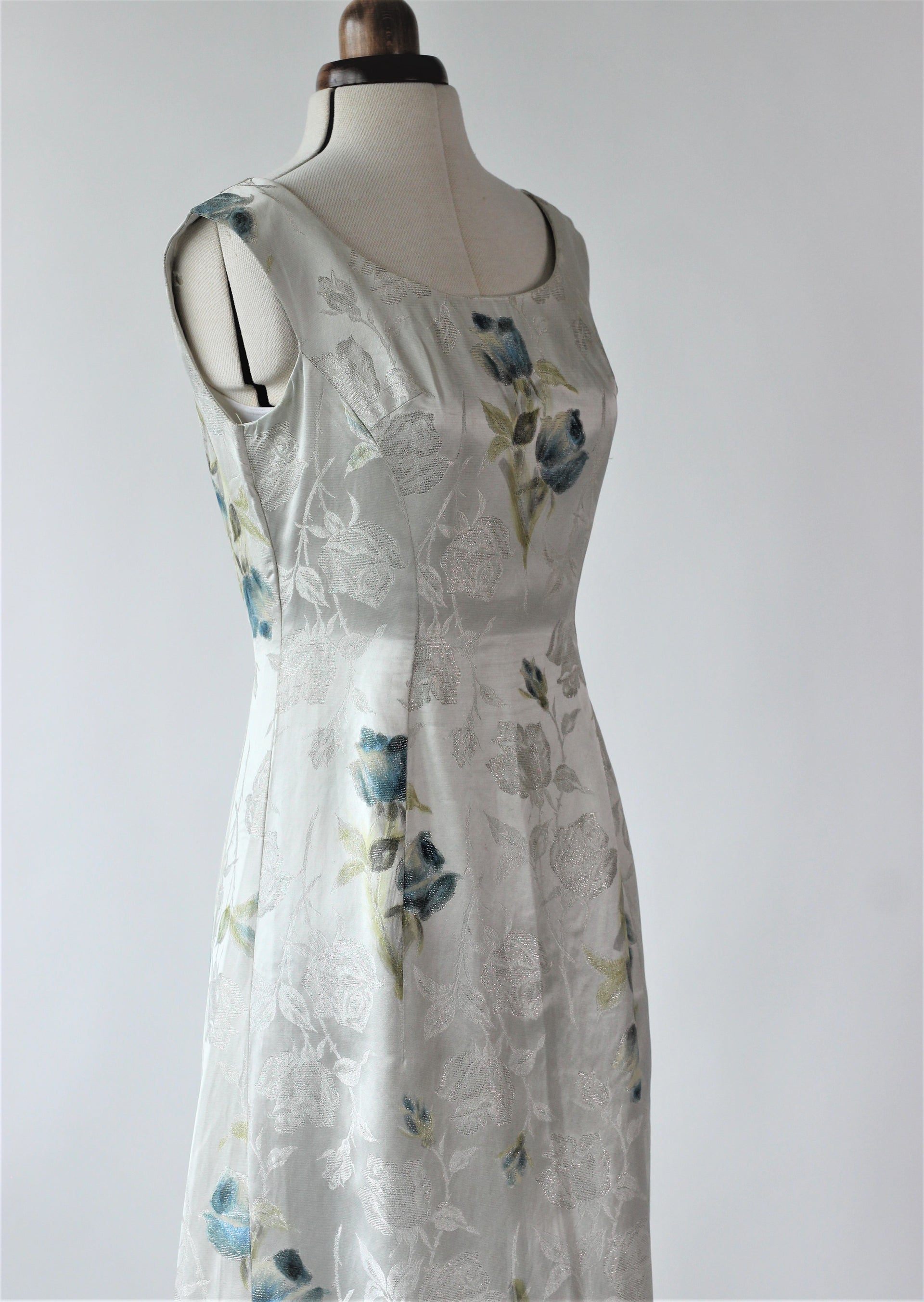 1950s - 1960s Long Dress in Brocade Fabric//Made in Denmark//Size M