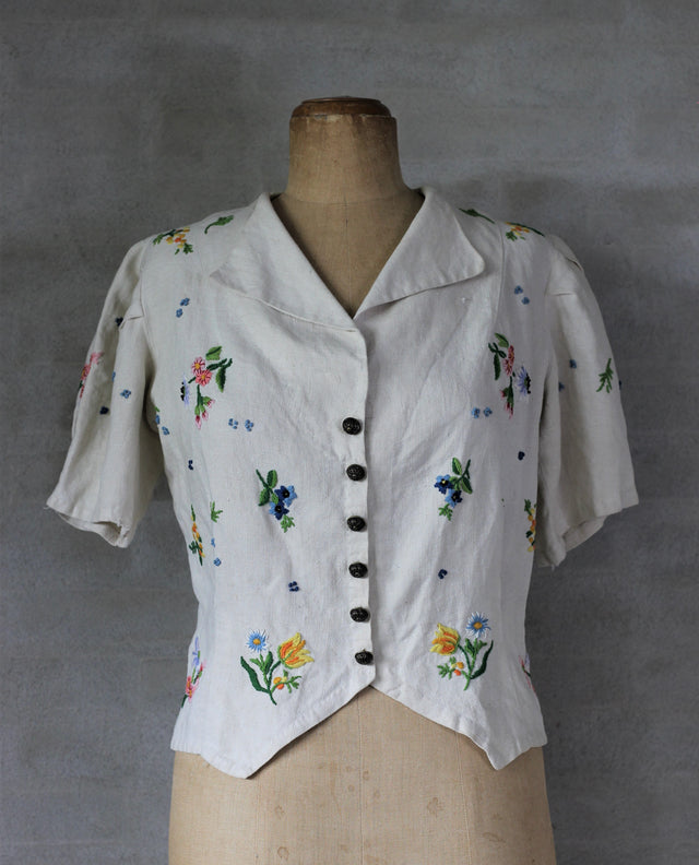 1930s Linen Blouse/Summer Jacket//Size M