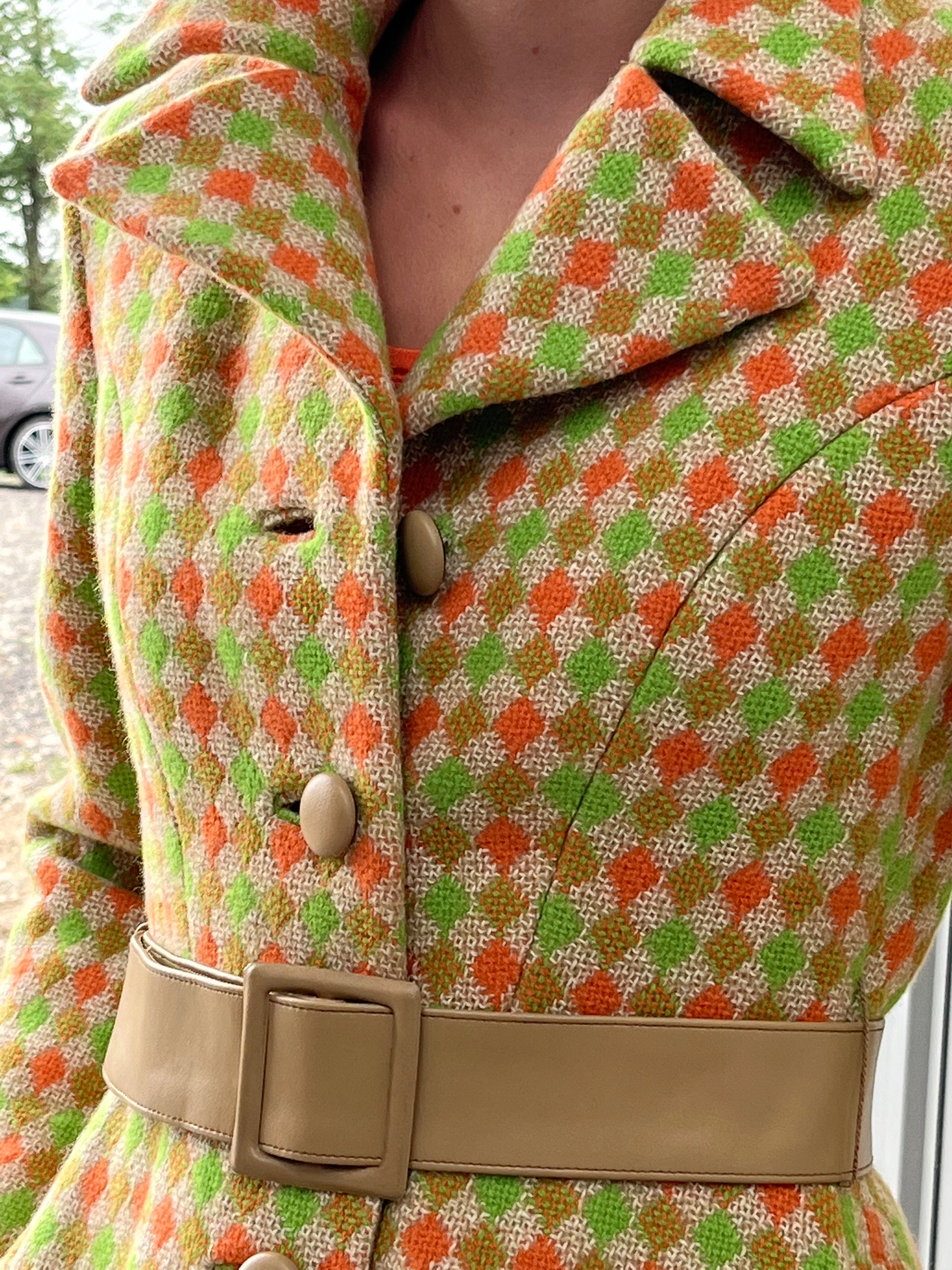 1960s Designer Mod Coat in Harlequin Pattern//Size S
