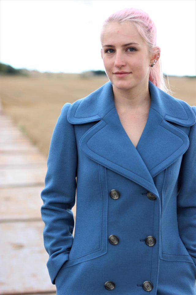 1970s Blue Double breasted Coat Made in Italy//Size M