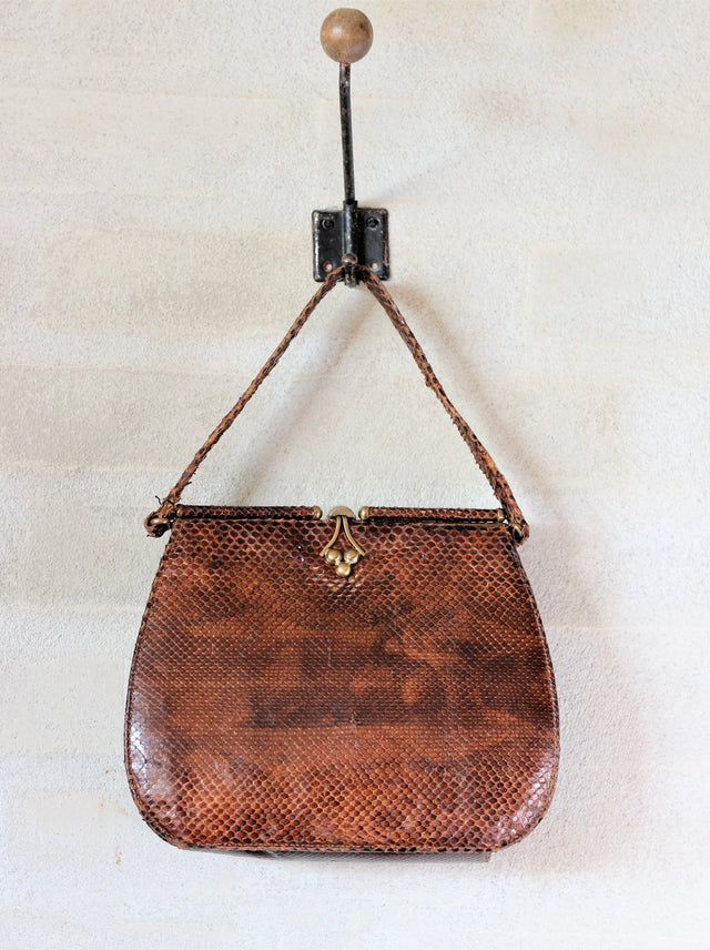 1940s Leather Top Handle Bag with Golden Closure