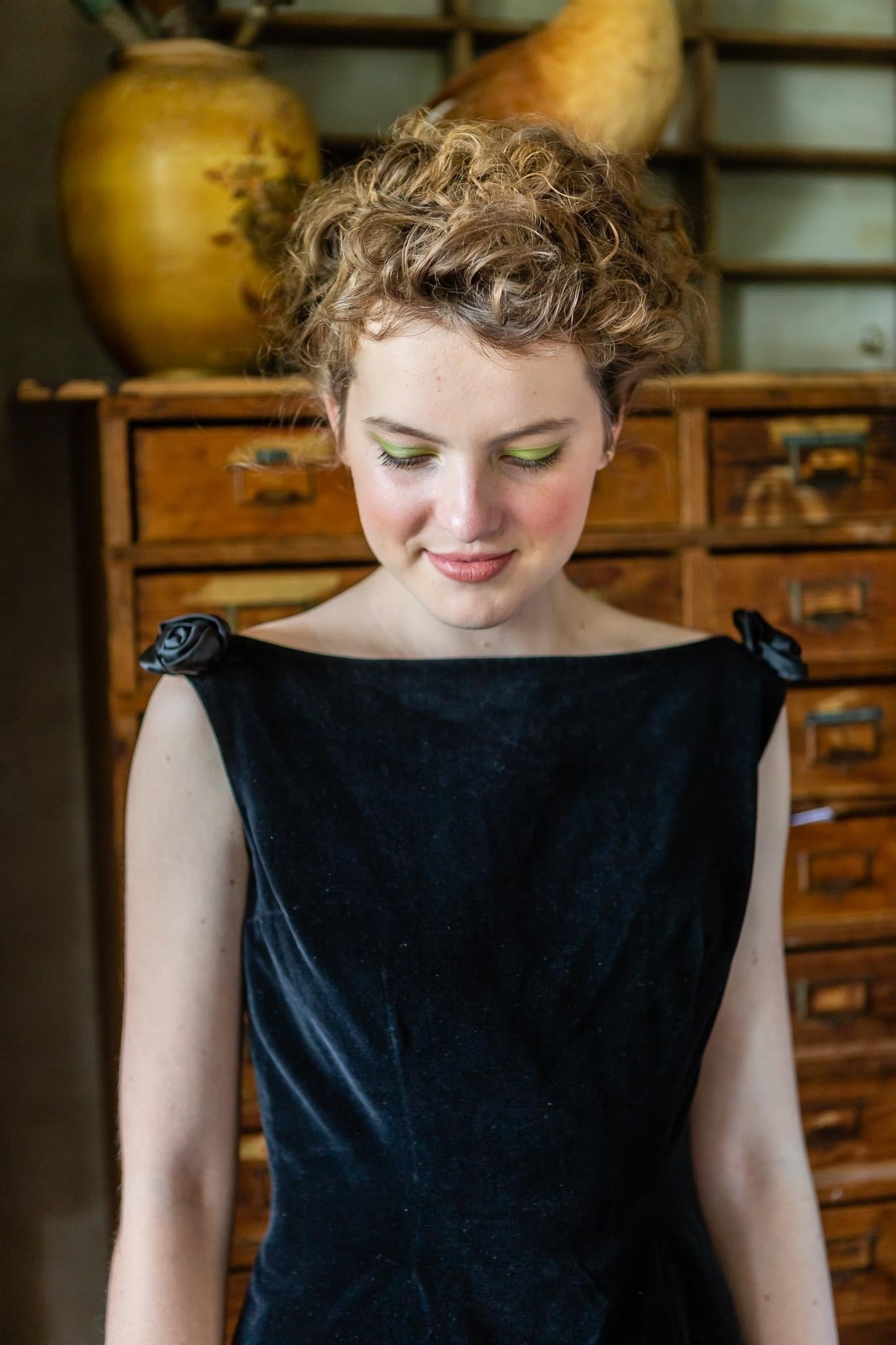 1960s Vintage Black Velvet Dress/Magasin//Size M