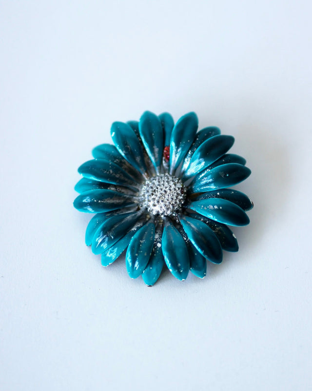 Metal Painted Blue Flower Brooch