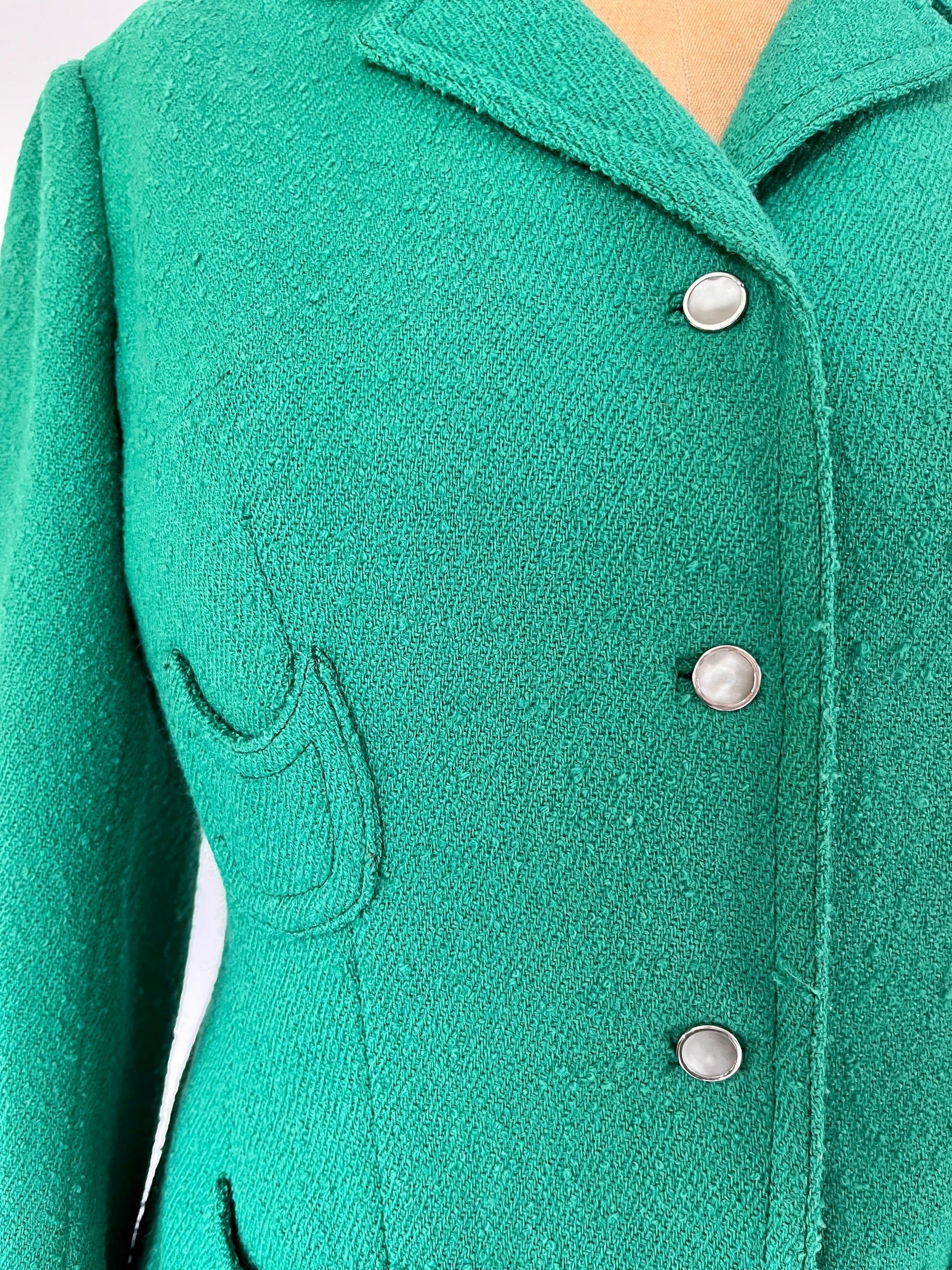 1960s Short Green Wool Blazer Made in France//Size M/L