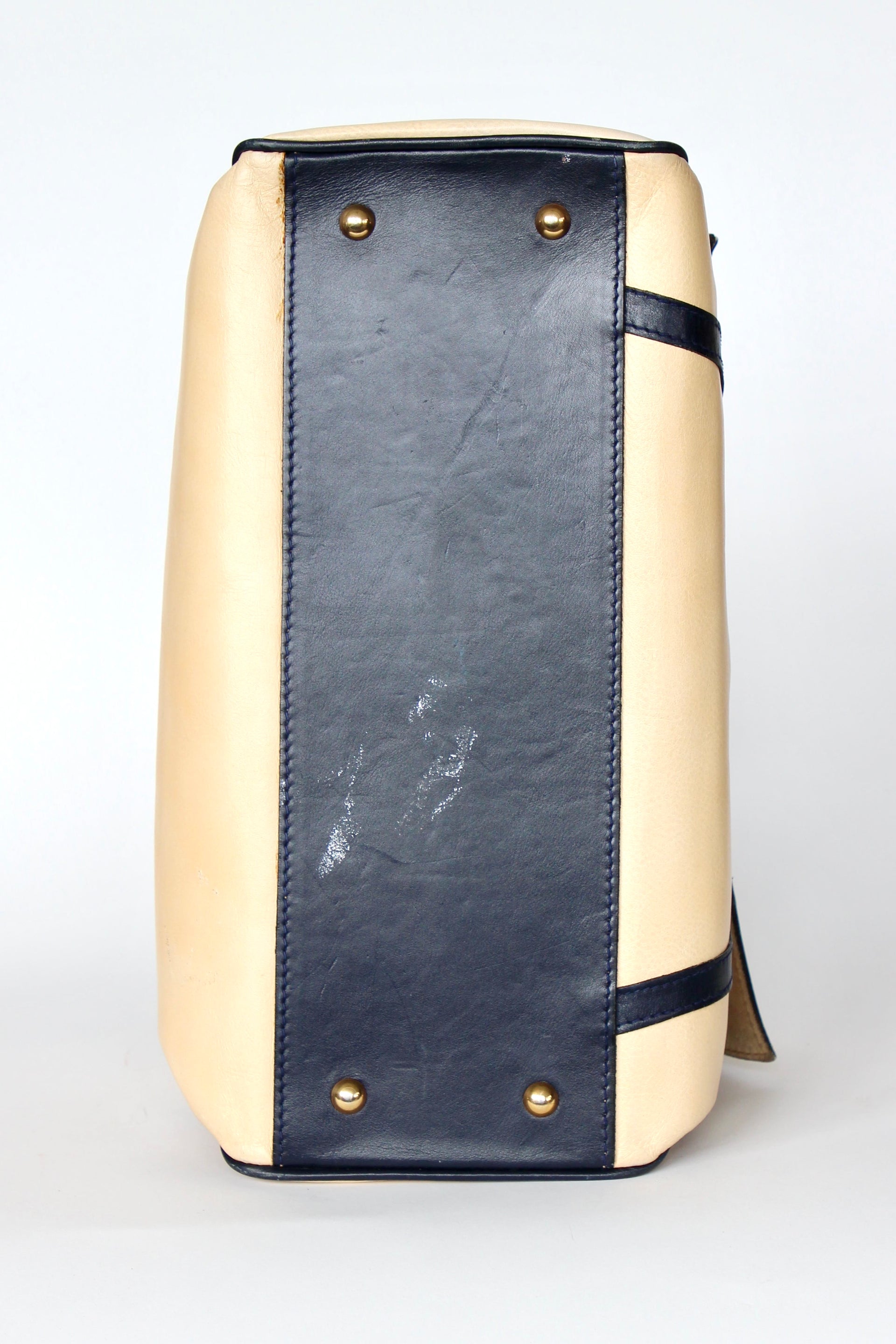 1950S 1960s Beige/Ivory Leather Top Handle Bag // Midwife Style Bag