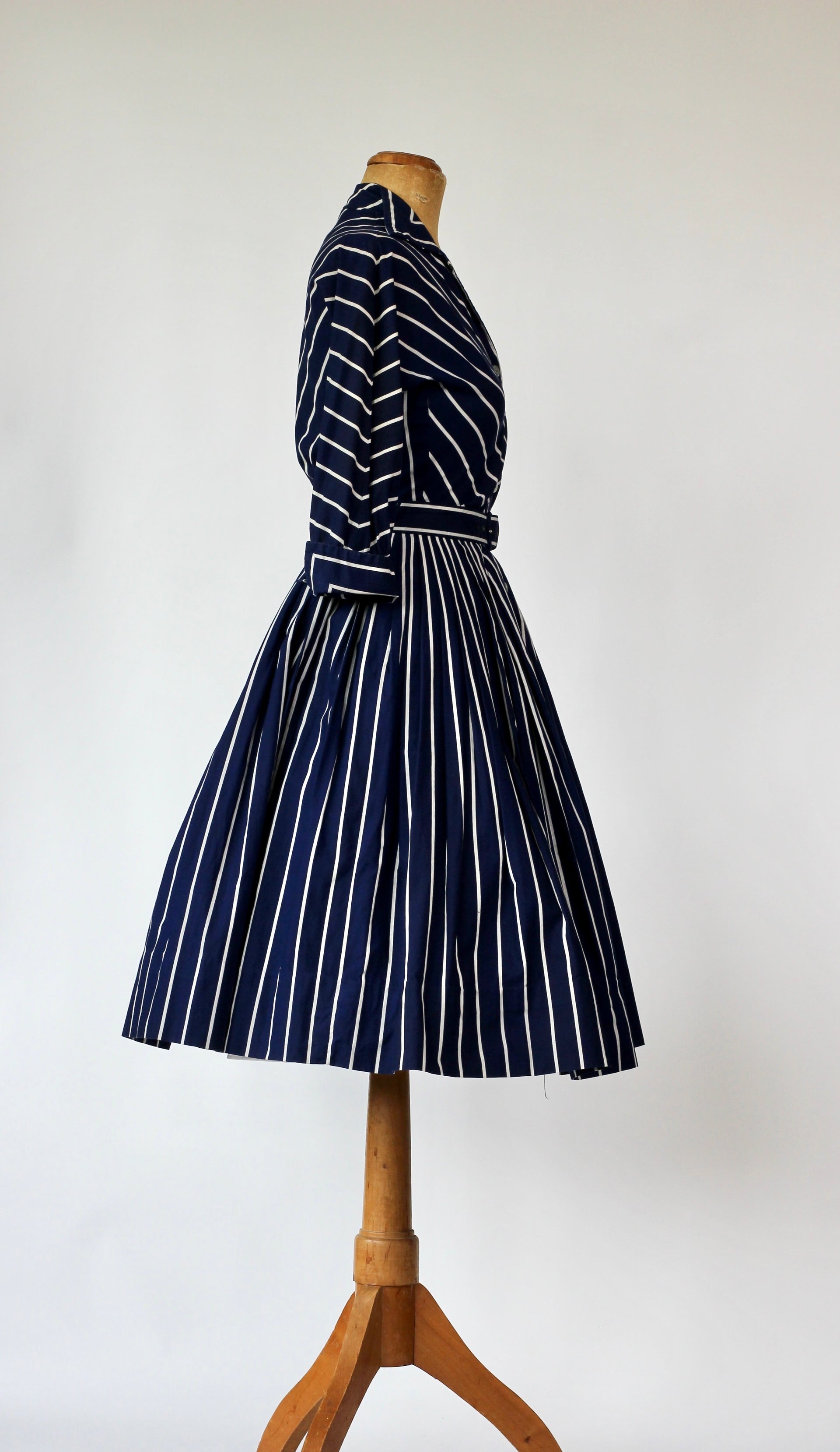 1950s Blue Pleated Cotton Dress//Size S