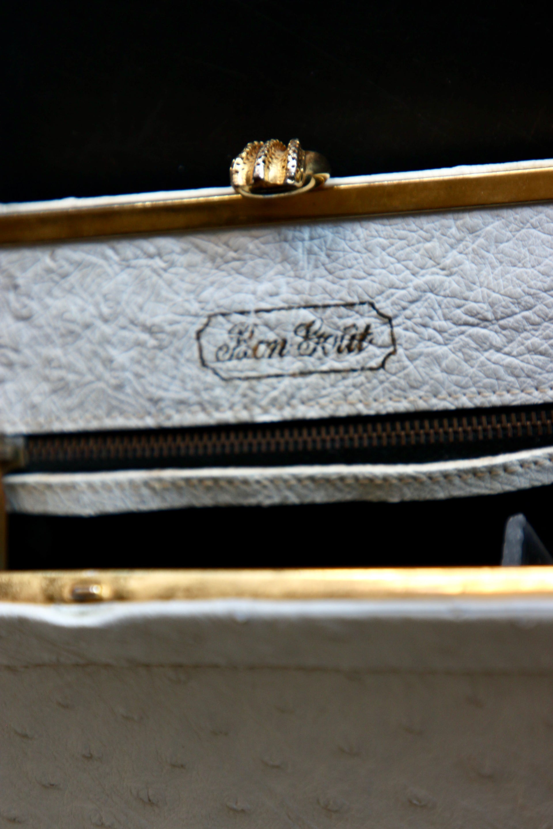 1960s Vintage White Ostrich Leather Top Handle Bag/Purse