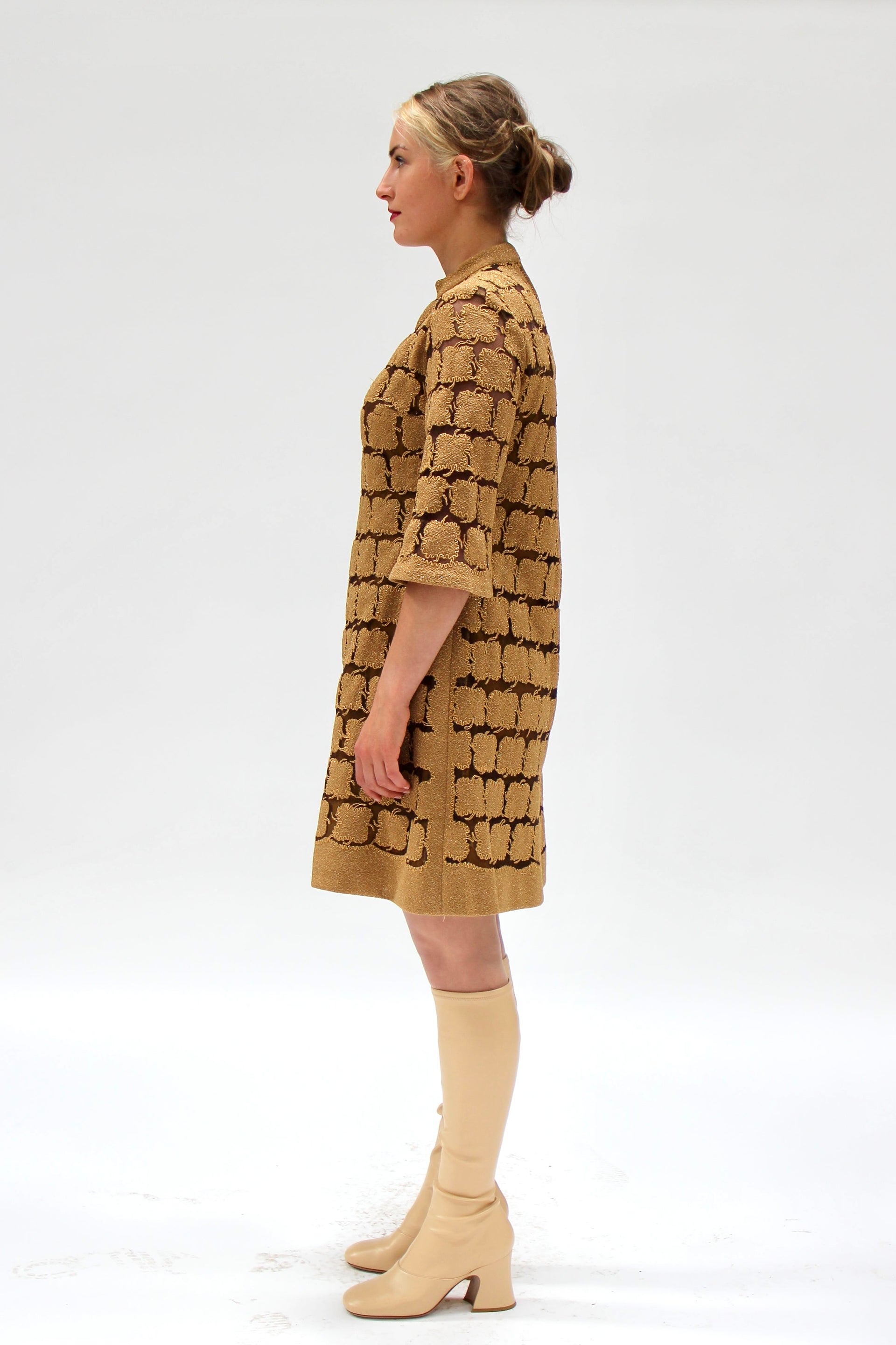 1960s Vintage Gold Mod Dress//Size M