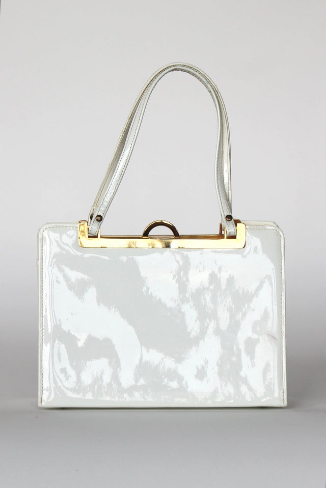 1960s Vintage White Patent Leather Top Handle Bag/Purse