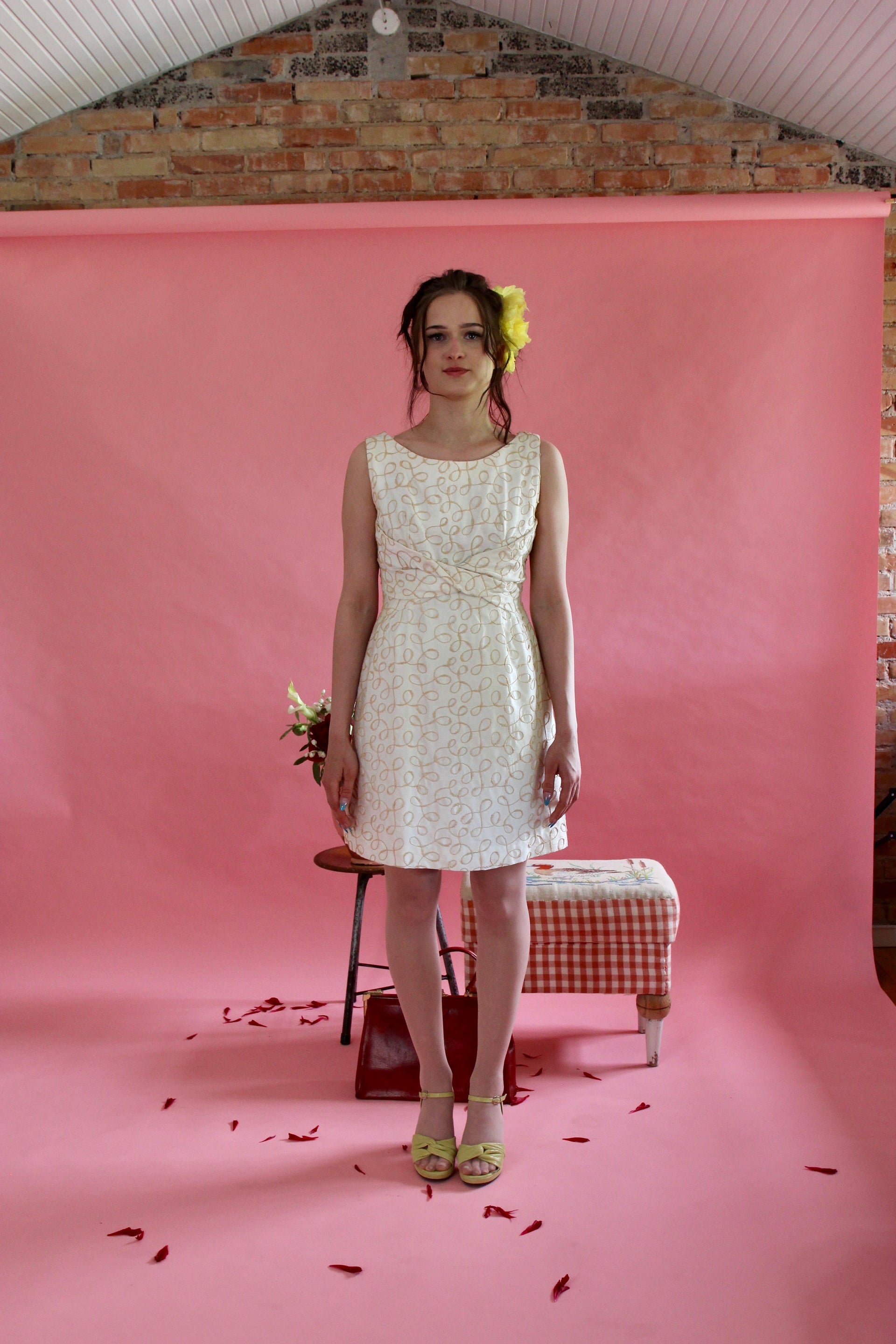 1960s Ivory Designer Cocktali Dress//Size M