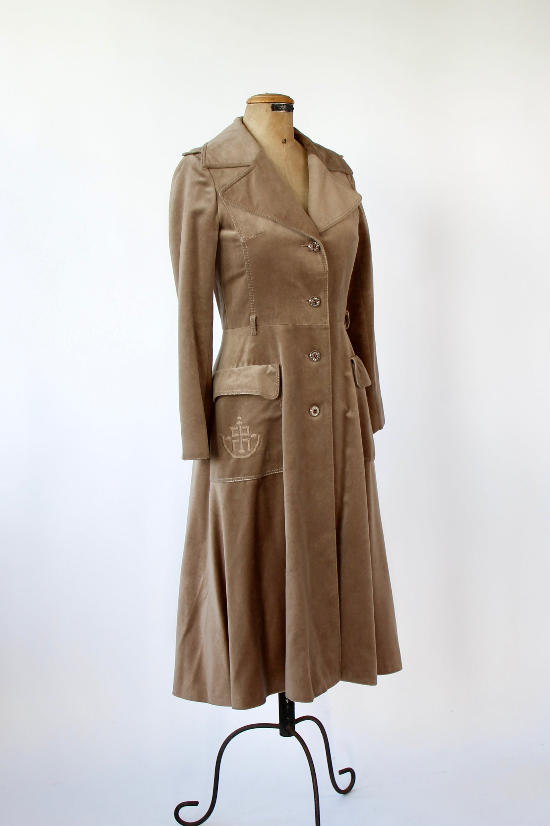 1970s Designer Louis Feraud Brown Velvet Mod Coat // Size S