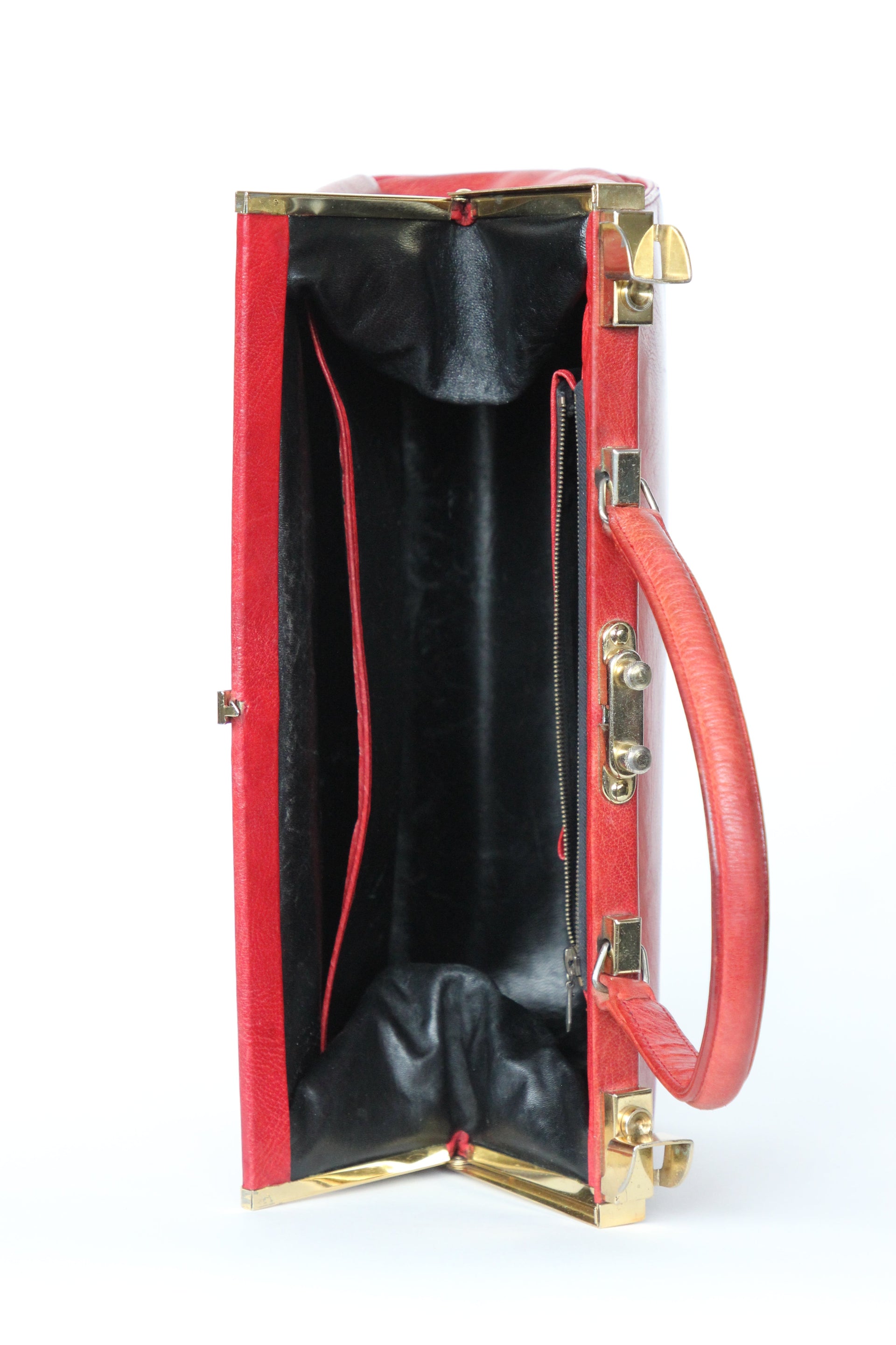 1960s Vintage Large Red Leather Top Handle Bag / Made in France