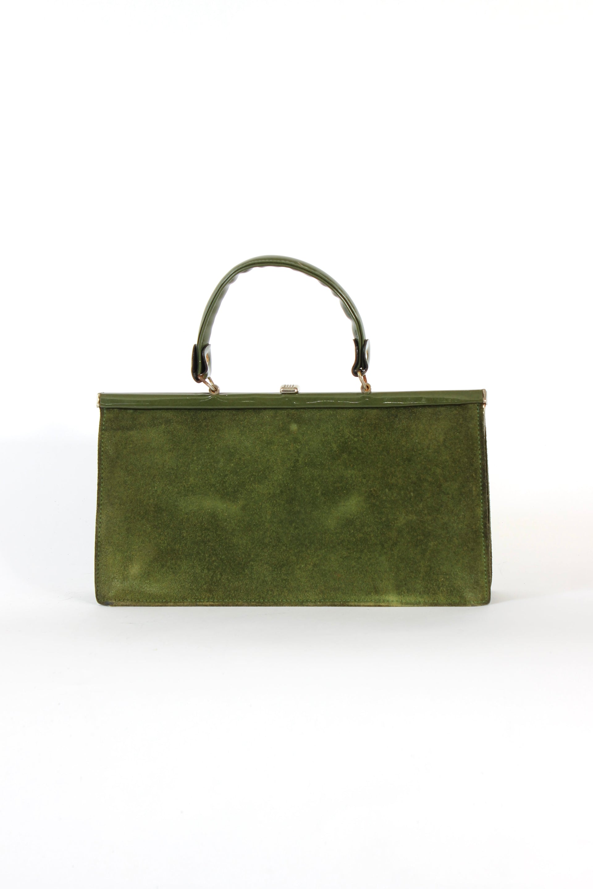 1960s Vintage Green Suede and Vinyl Top Handle Bag