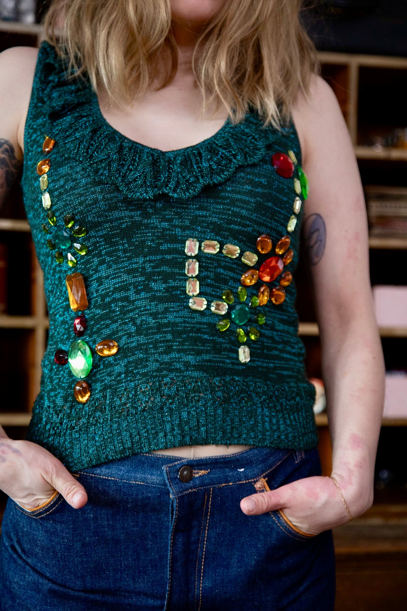 Vintage Green Knit Top // Size S