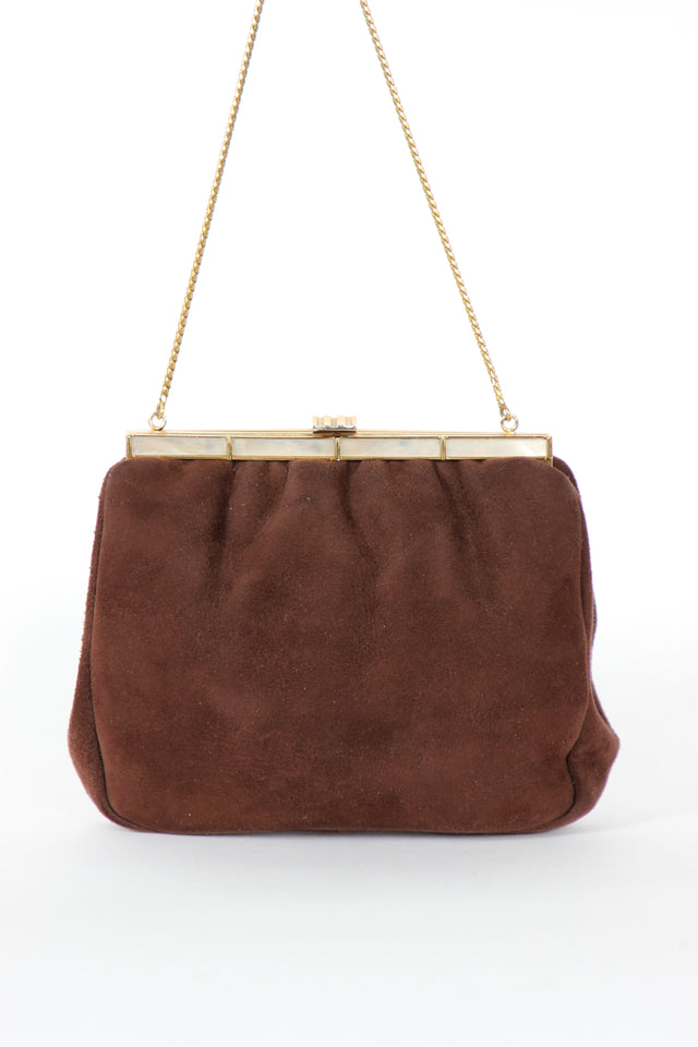 1940s Vintage Brown Suede Purse