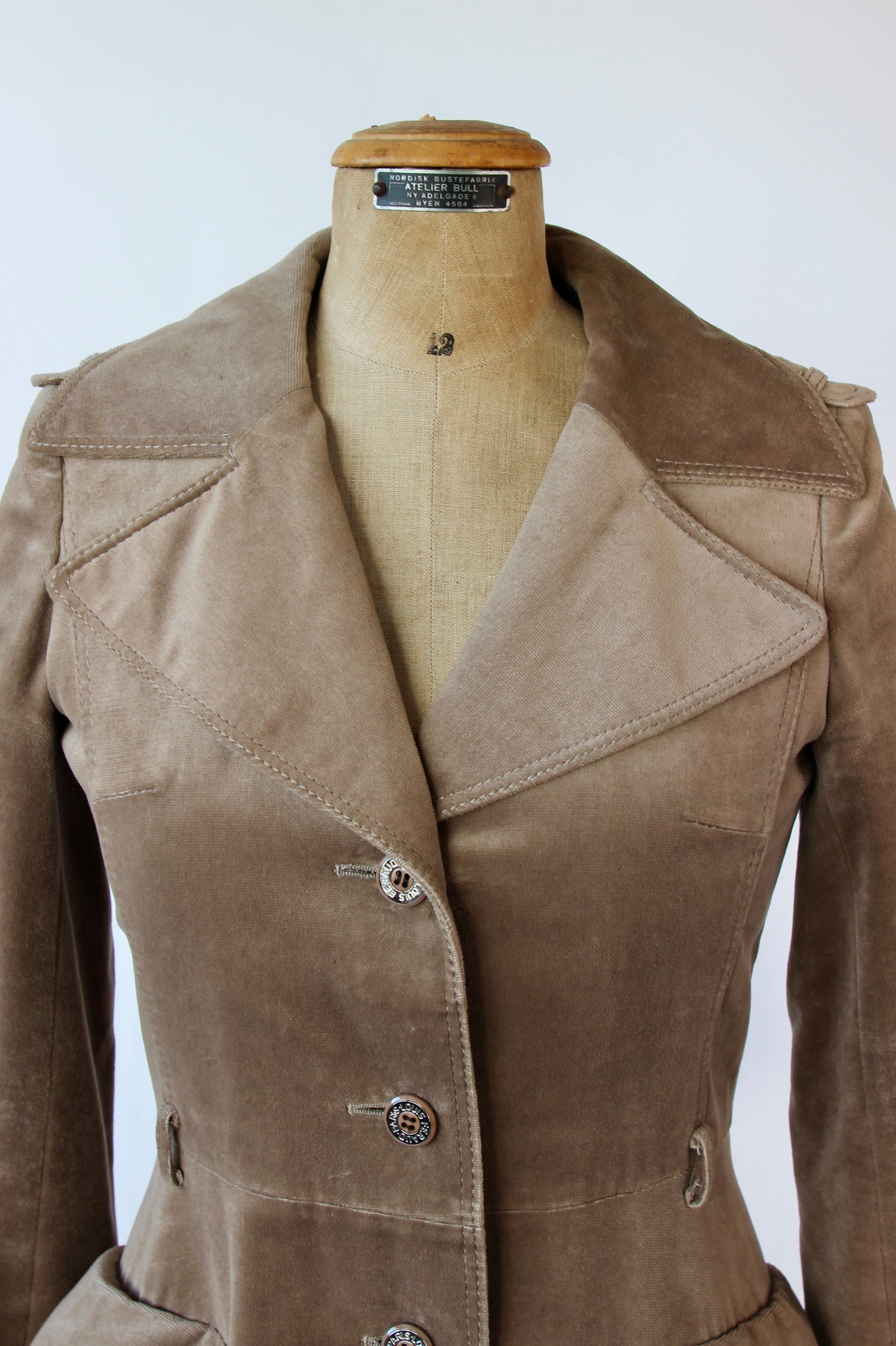 1970s Designer Louis Feraud Brown Velvet Mod Coat // Size S