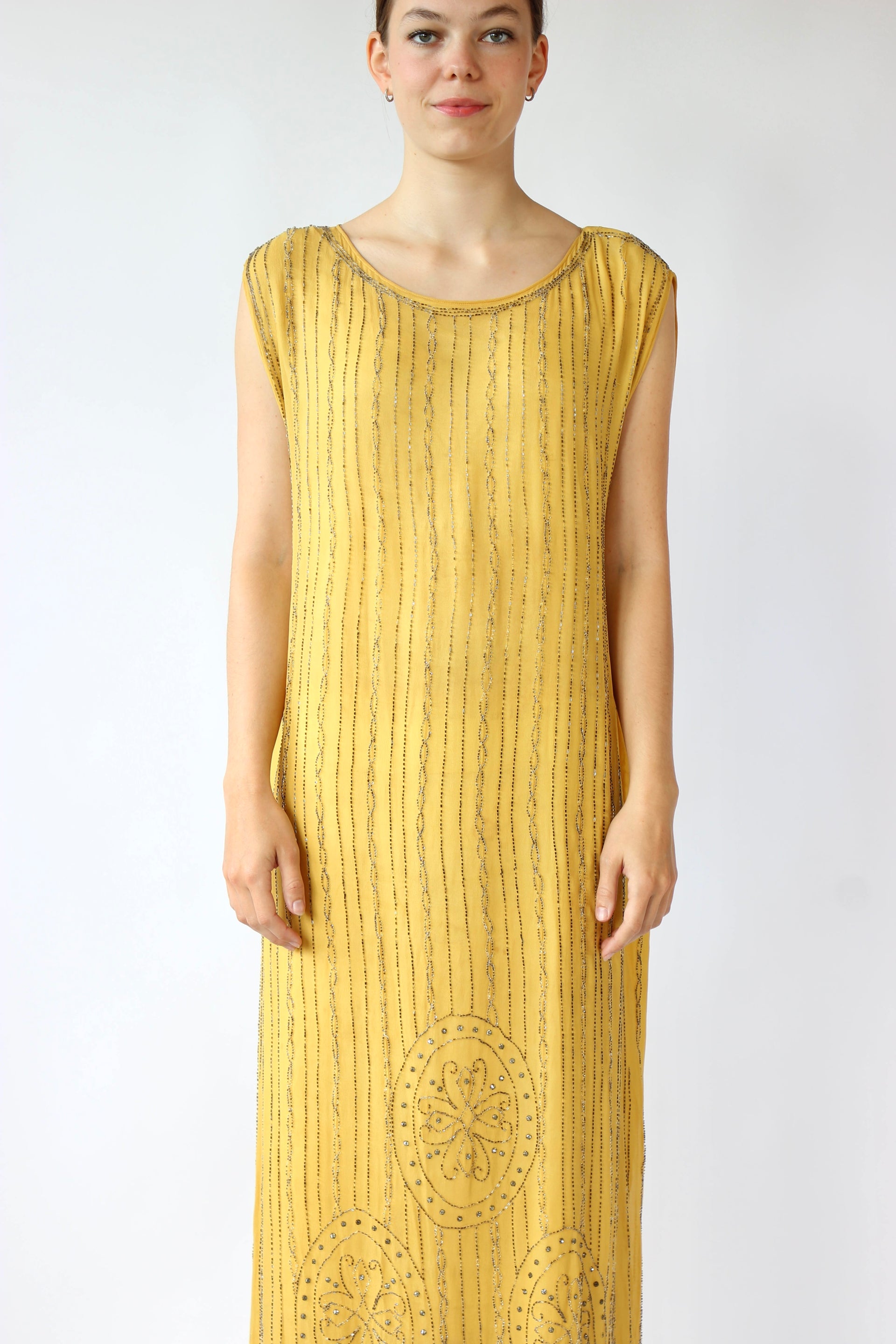 1920s Vintage Yellow Silk flapper Dress // Size S/M