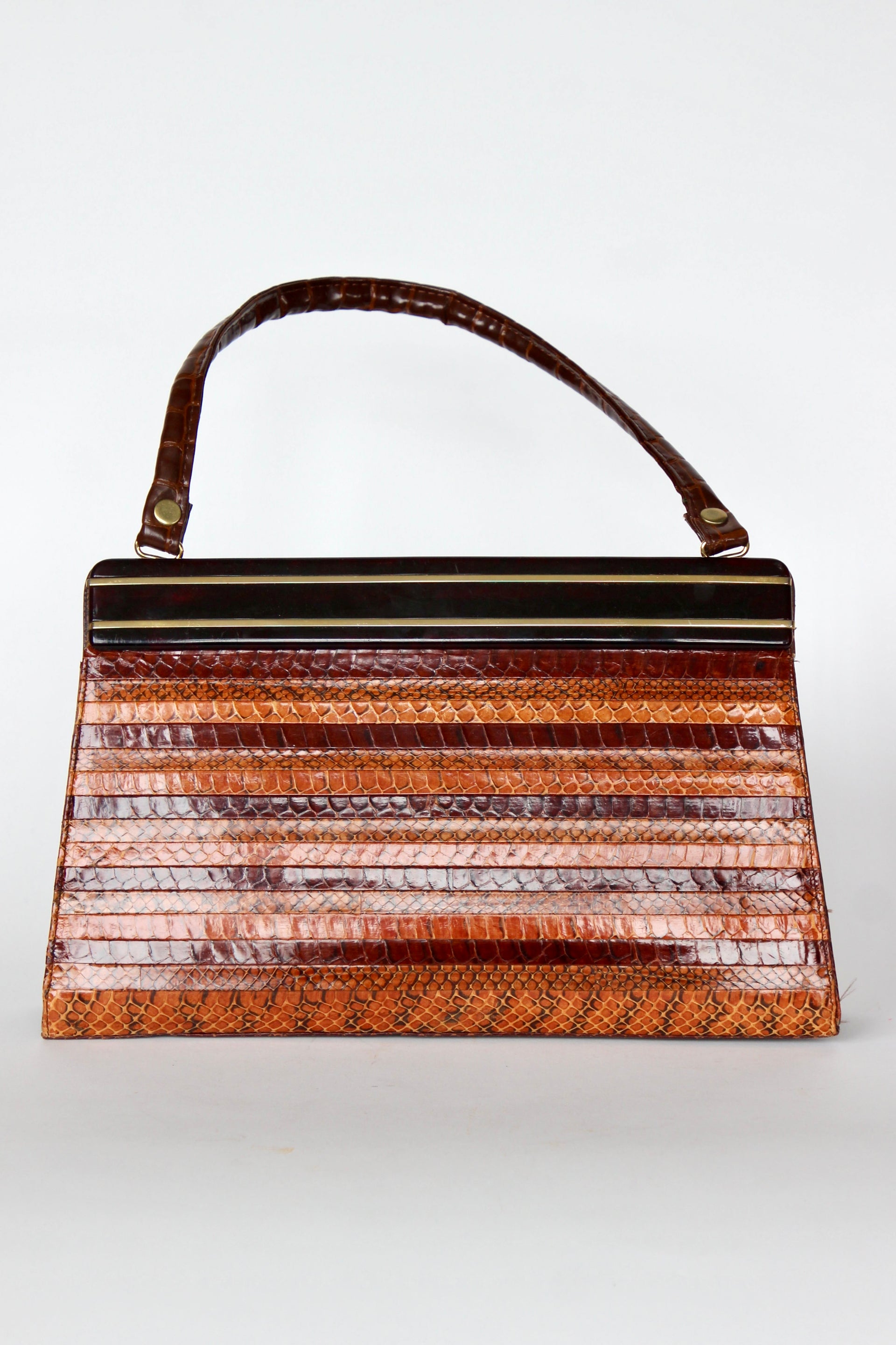 1950s 1960s Brown Snakeskin/Leather Top Handle Bag
