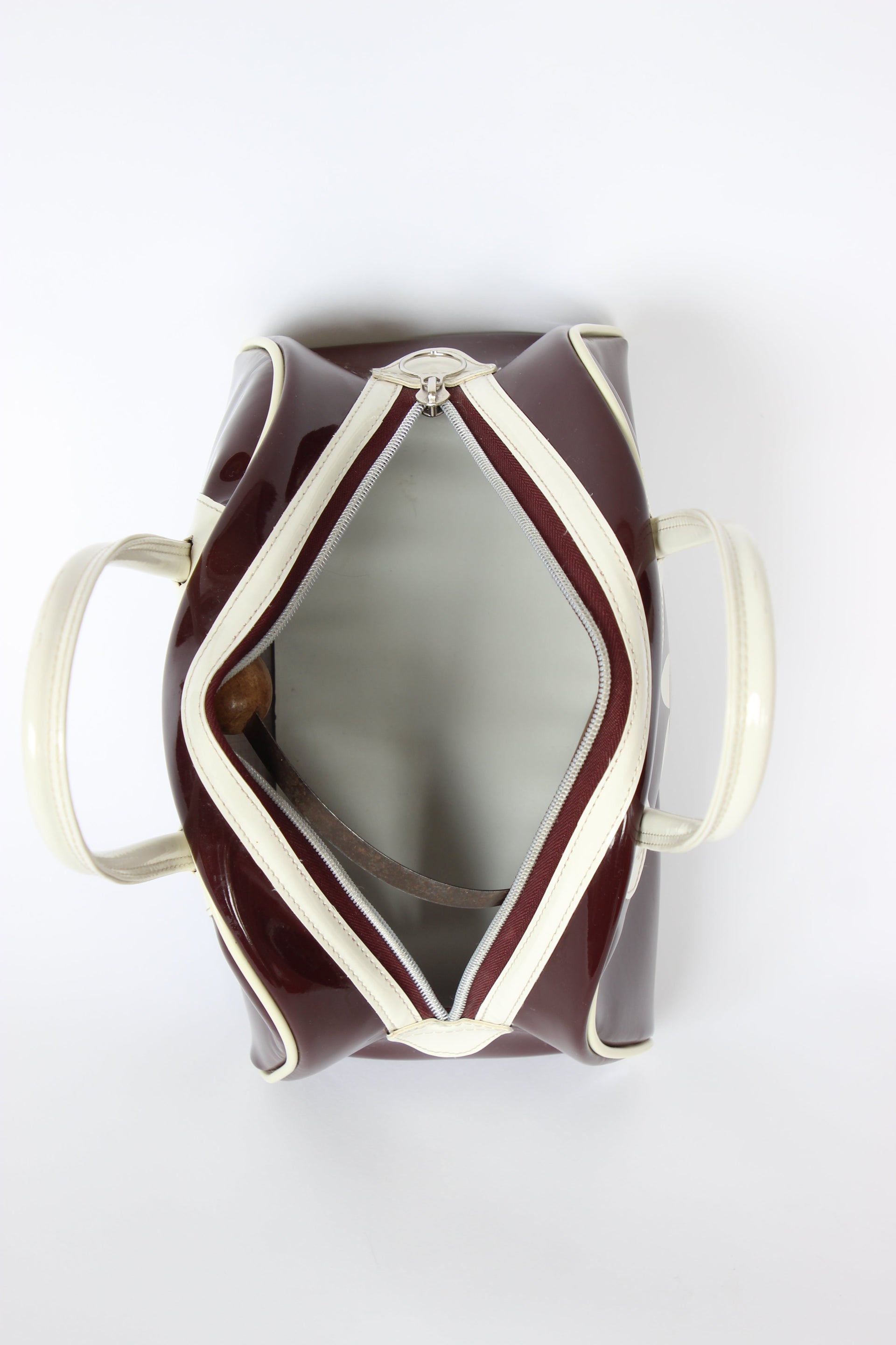1990s Vintage Burgundy and Ivory Adidas Vinyl Top Handle Bag