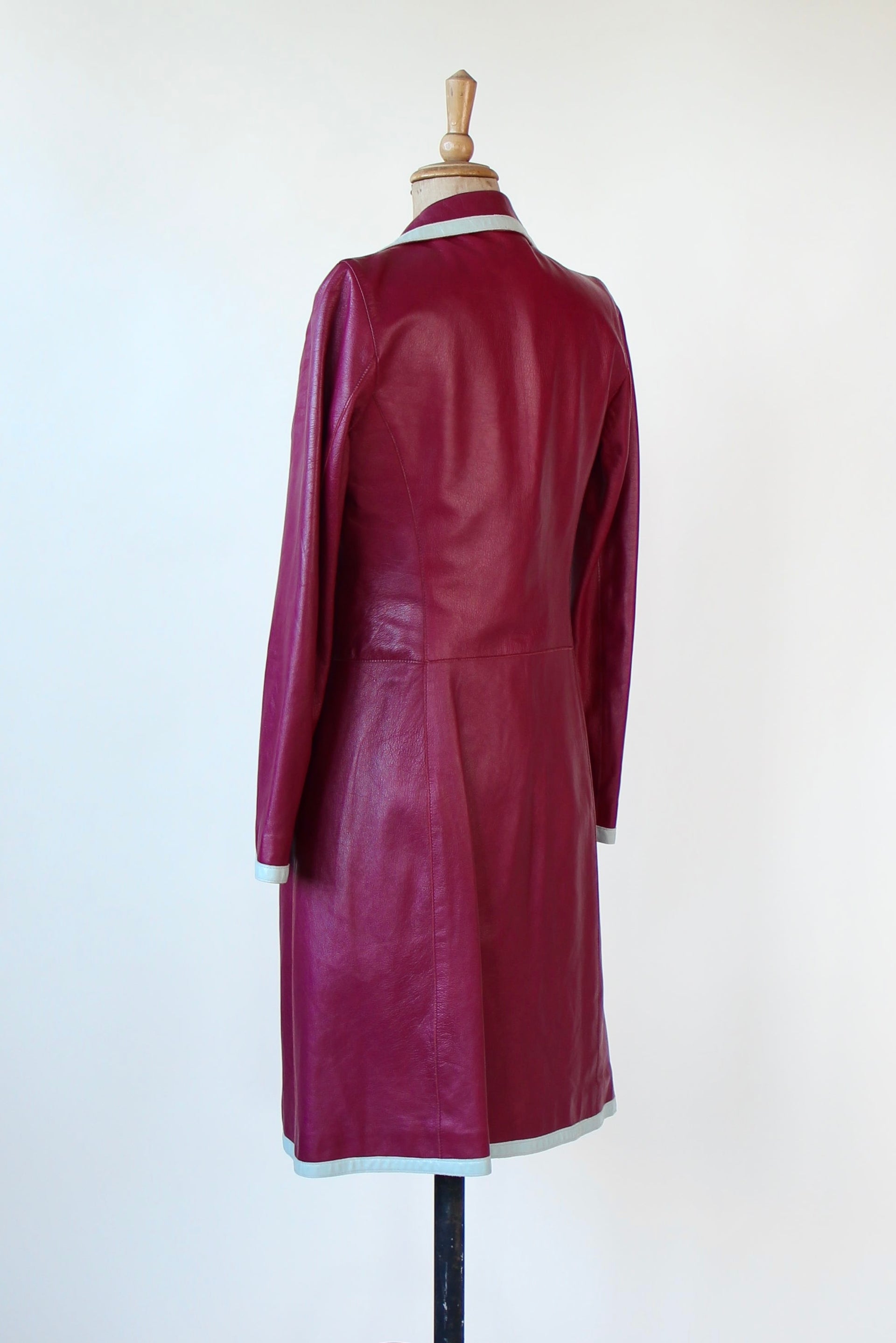 Y2K Italian Designer Burgundy Leather Trench Coat // Size XS/S