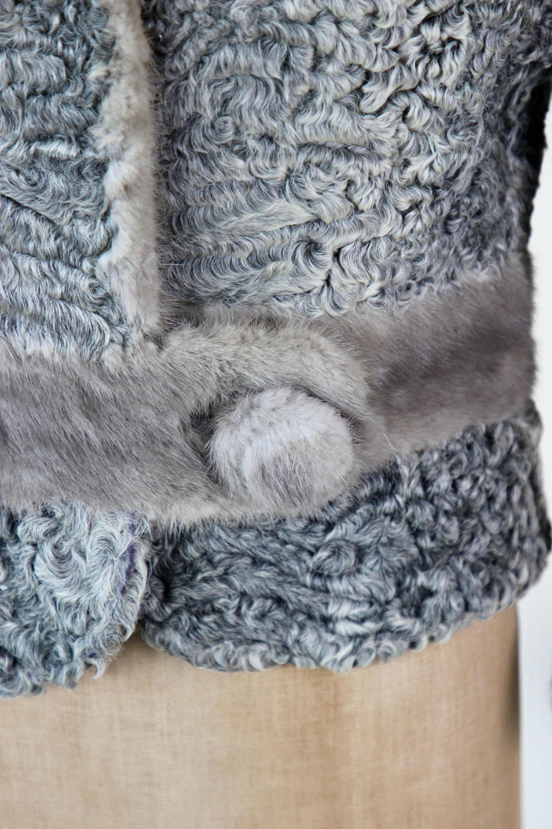 1950s Vintage Grey Lamb Fur and Mink Fur Short Jacket // Size M