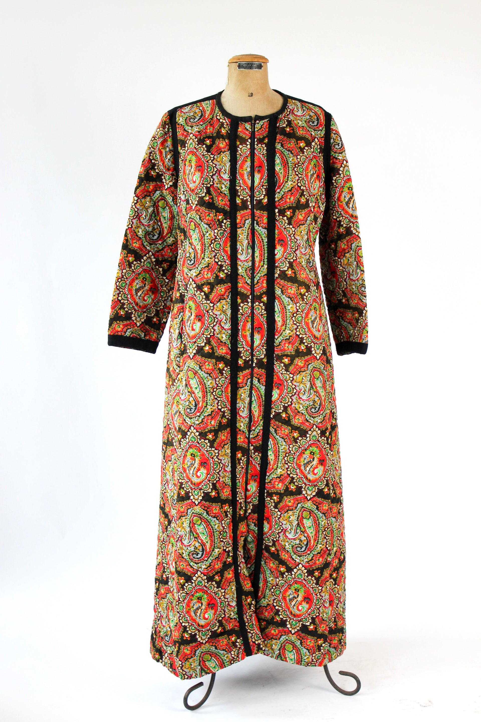 1960s 1970s Vintage Quilted Maxi Dress / Coat//Size M