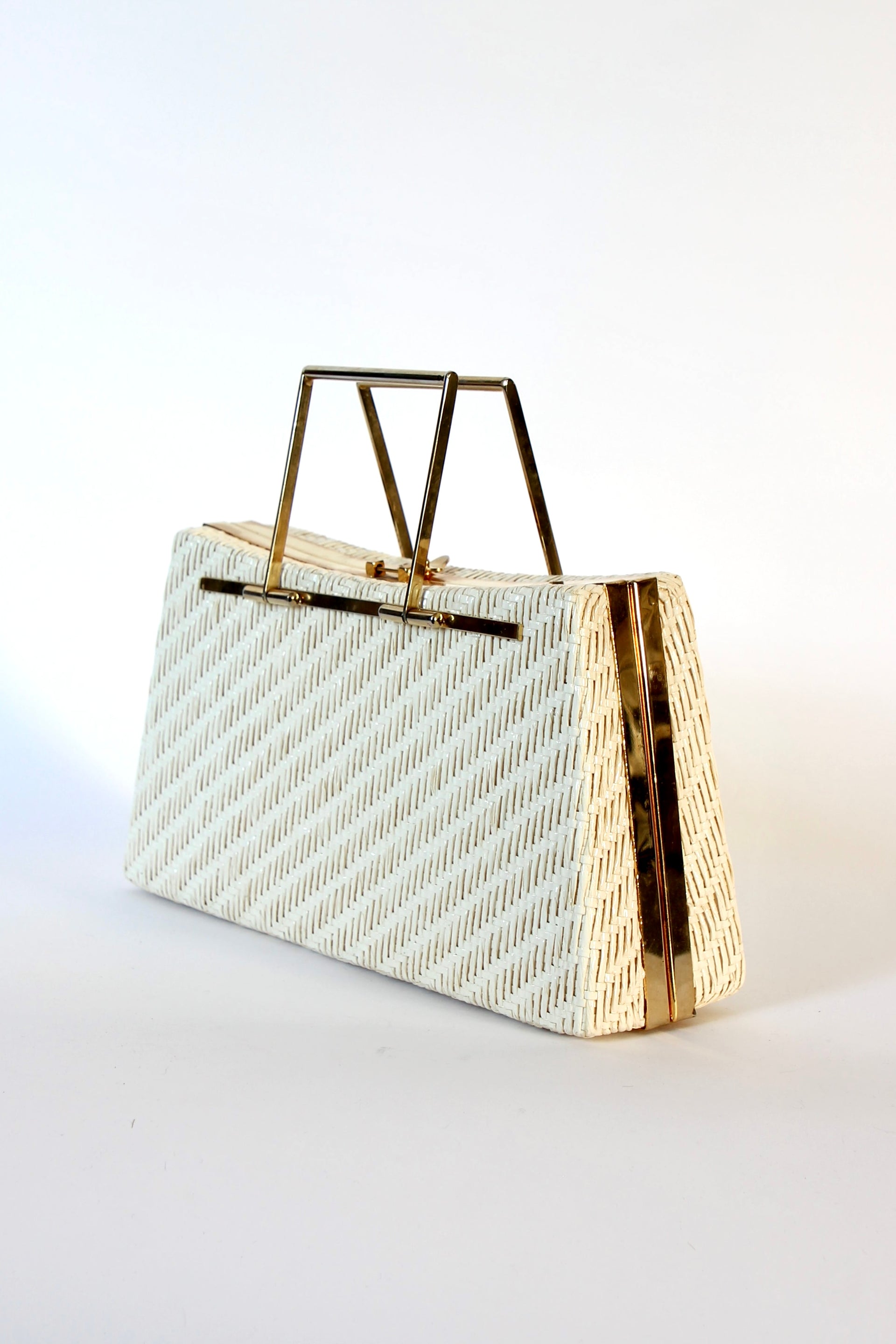 1960s Ivory Straw Top Handle Bag / Purse