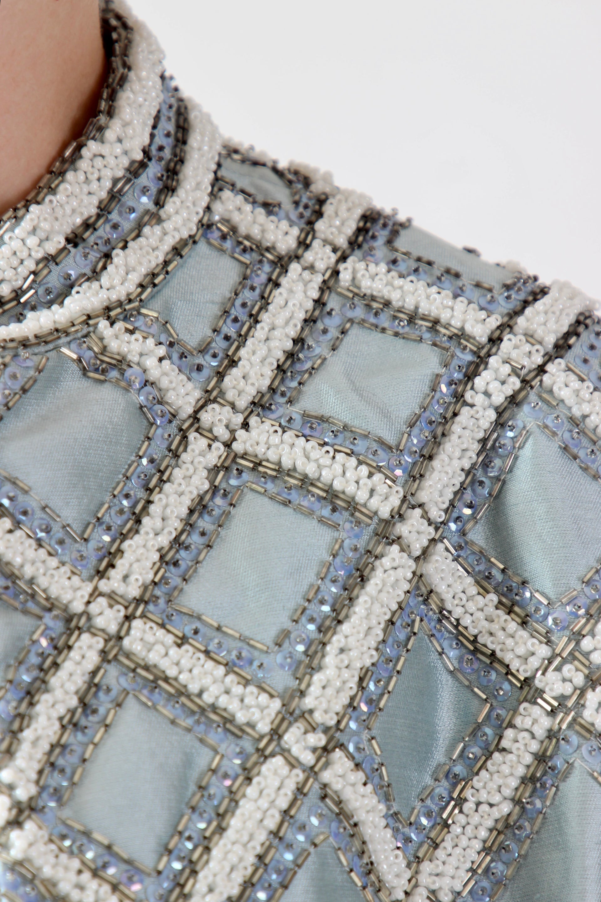1950s 1960s Vintage Ice Blue Beaded Cropped Jacket/Bolero // Size S/M